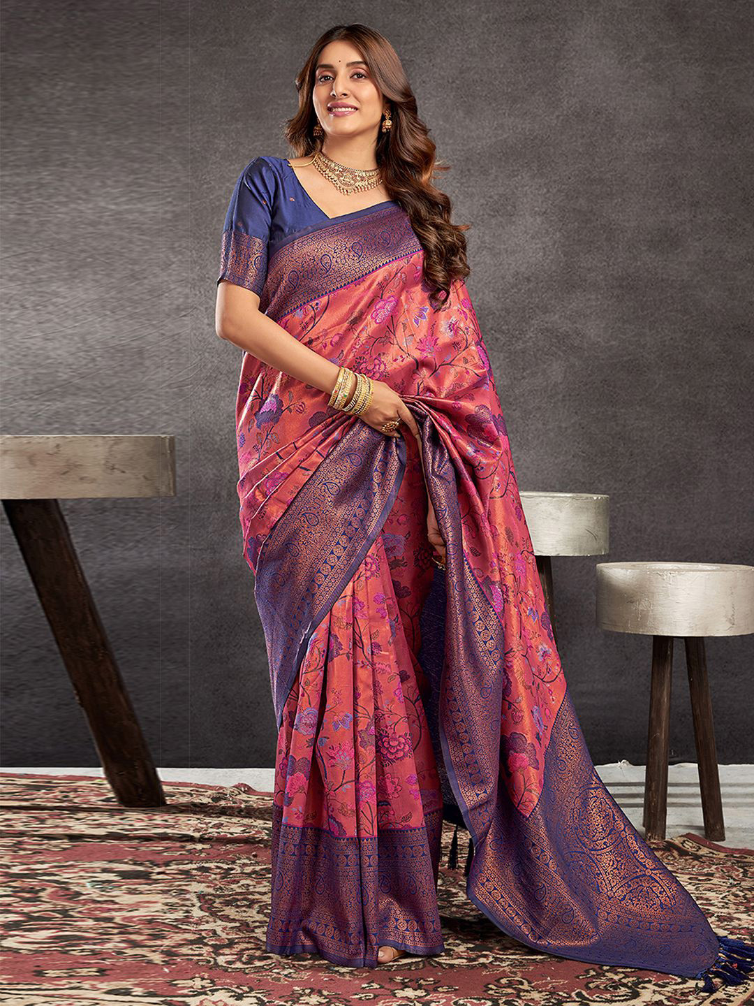 

Satrani Woven Design Zari Pure Silk Banarasi Saree, Blue