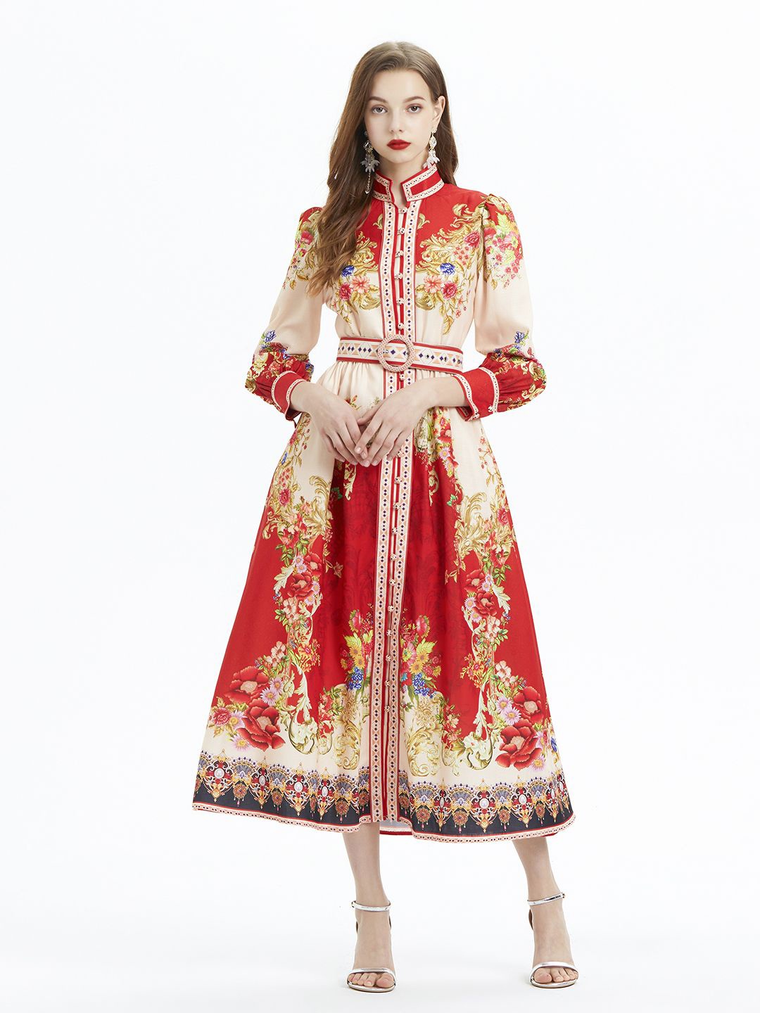 

JC Collection Ethnic Motifs Print Fit & Flare Midi Dress, Red