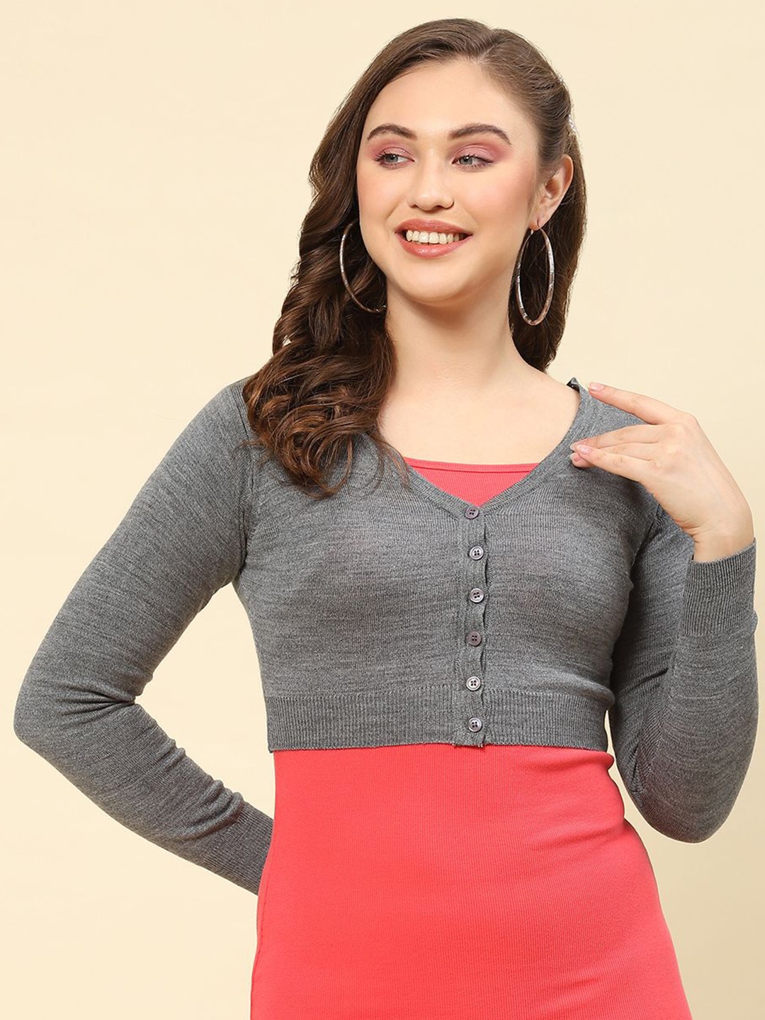 

Monte Carlo Women Woollen Crop Pullover, Grey