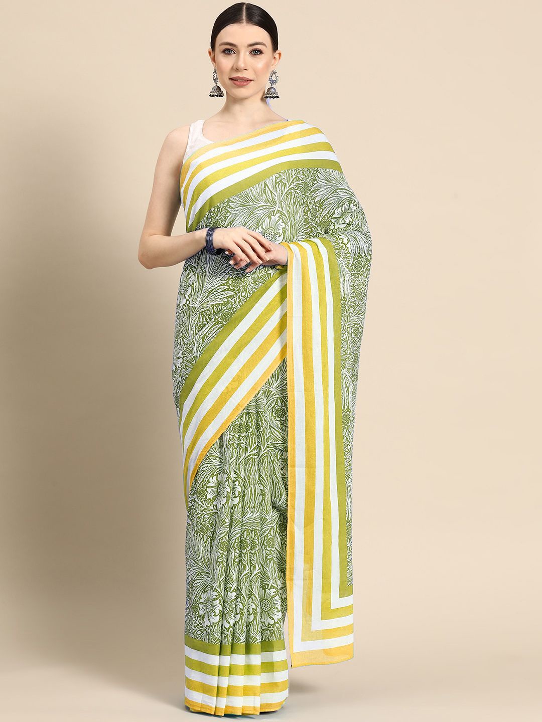 

BUTA BUTI Floral Pure Cotton Saree, Mustard