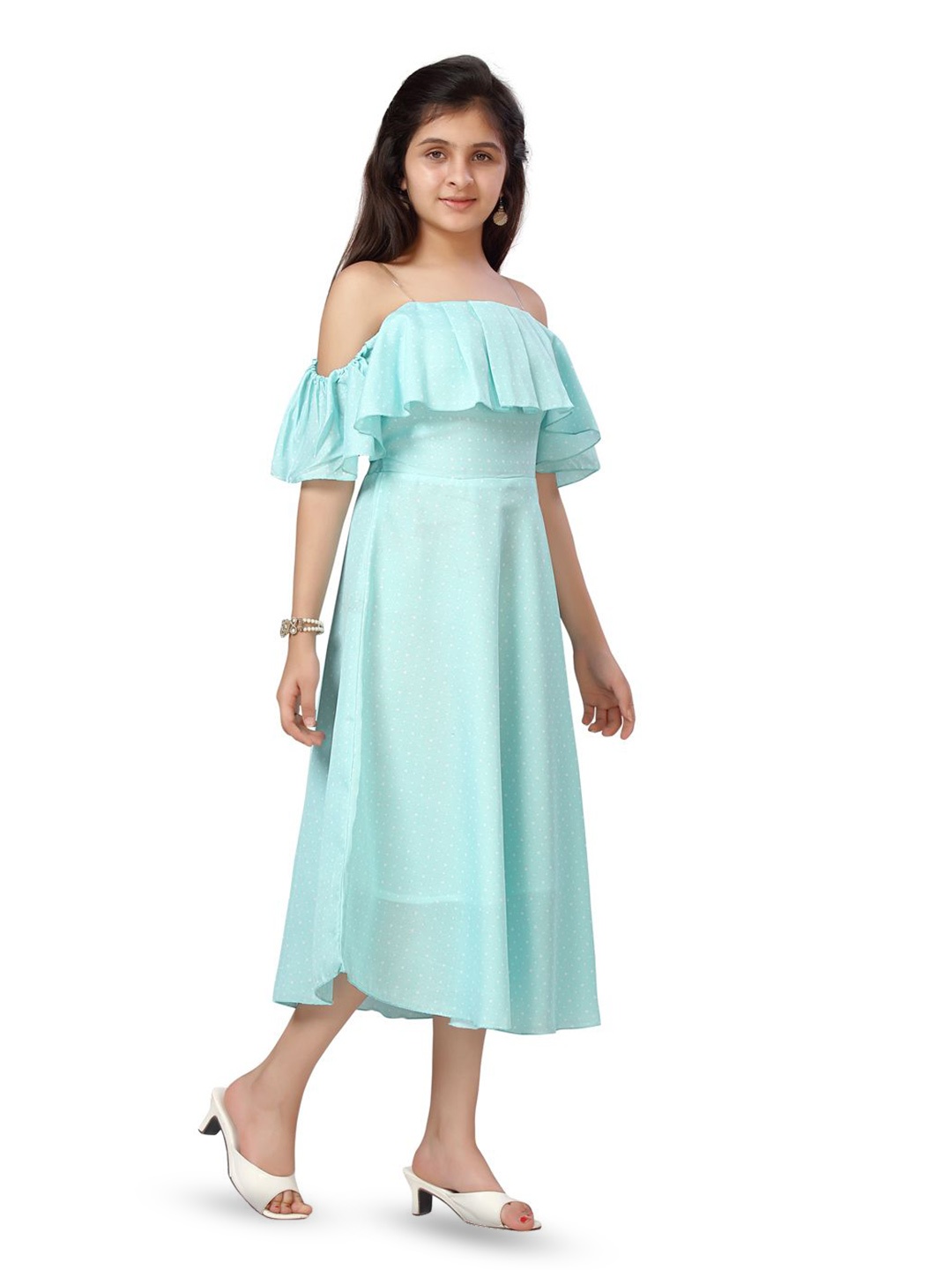 

BAESD Girls Off-Shoulder Fit & Flare Midi Dress, Turquoise blue