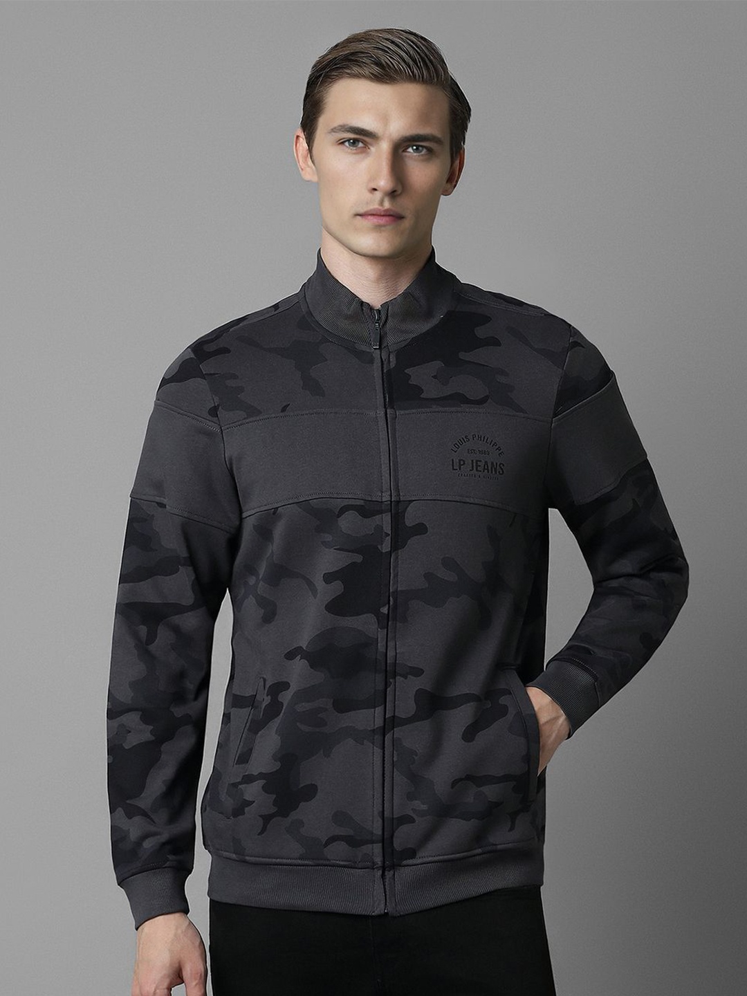 

Louis Philippe Jeans Men Camouflage Printed Pure Cotton Sweatshirt, Grey
