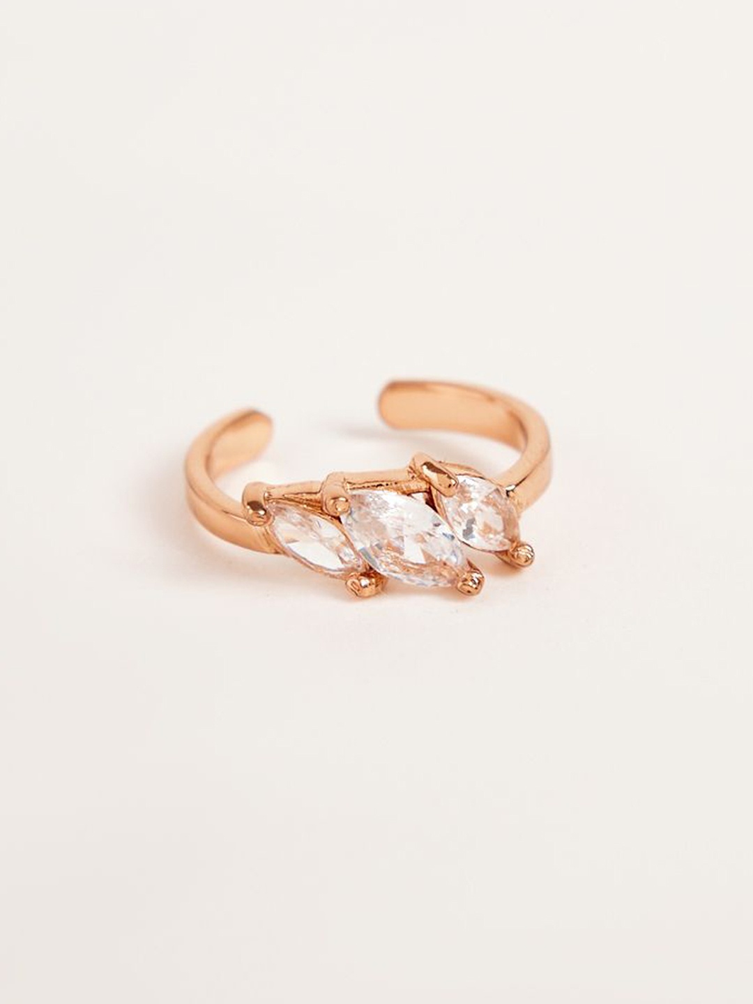 

Outhouse Rose Gold-Plated Stone Studded Adjustable Finger Ring