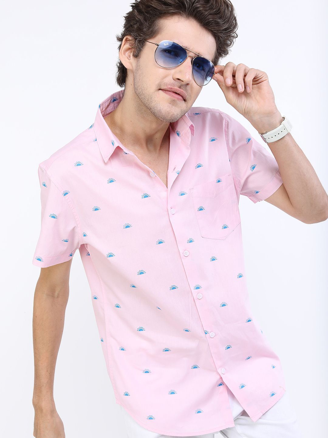 

HIGHLANDER Men Slim Fit Opaque Printed Casual Shirt, Pink