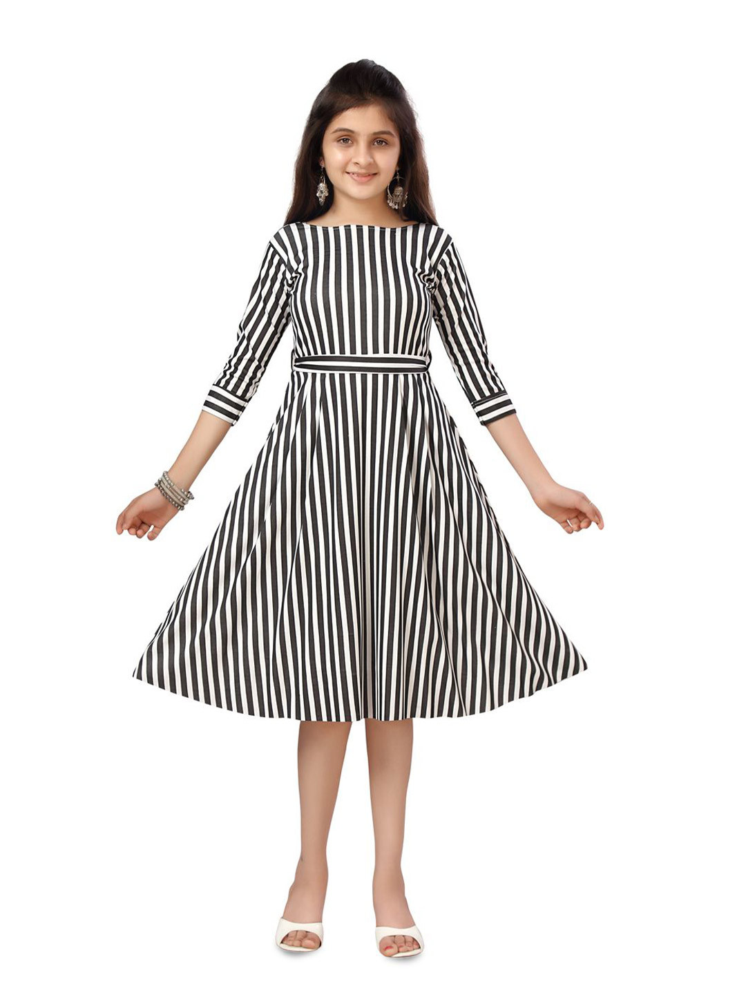 

BAESD Girls Striped Fit & Flare Dress, Black