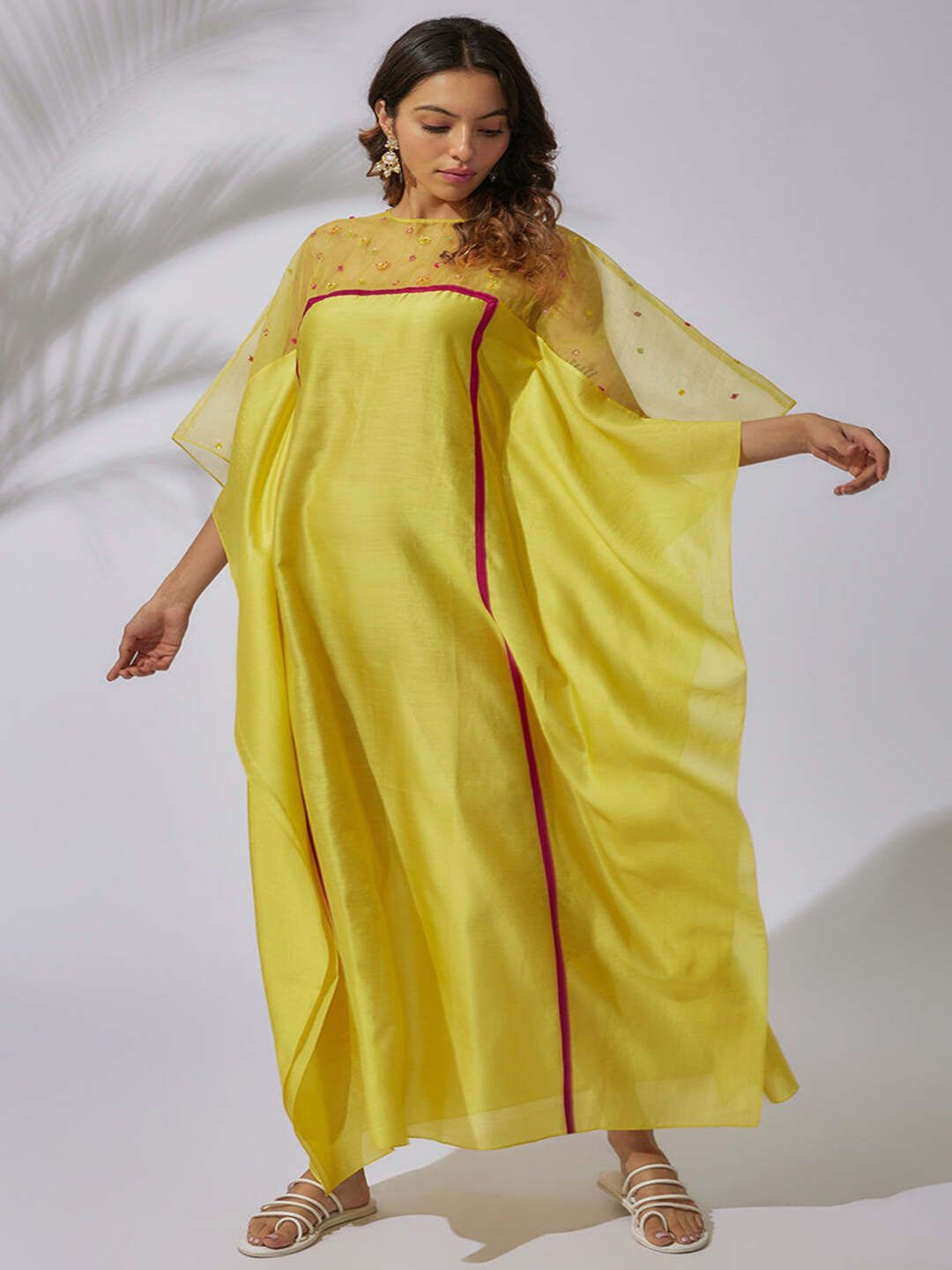 

The Aarya Embropidered Kaftan Knee Length Ethnic Maxi Dresses, Yellow