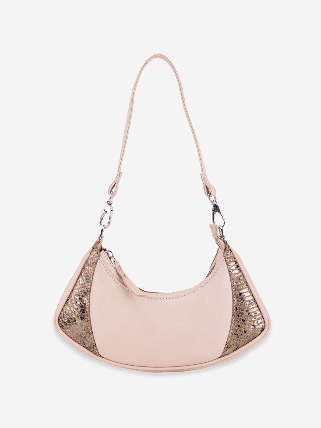 

Abelardo De Moda Leather Half Moon Hobo Bag with Cut Work, Beige