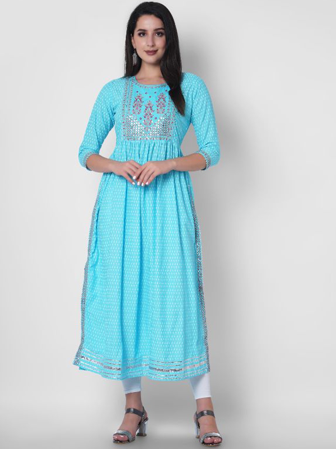 

BAIRAJ Ethnic Yoke Design Cotton Straight Kurta, Blue