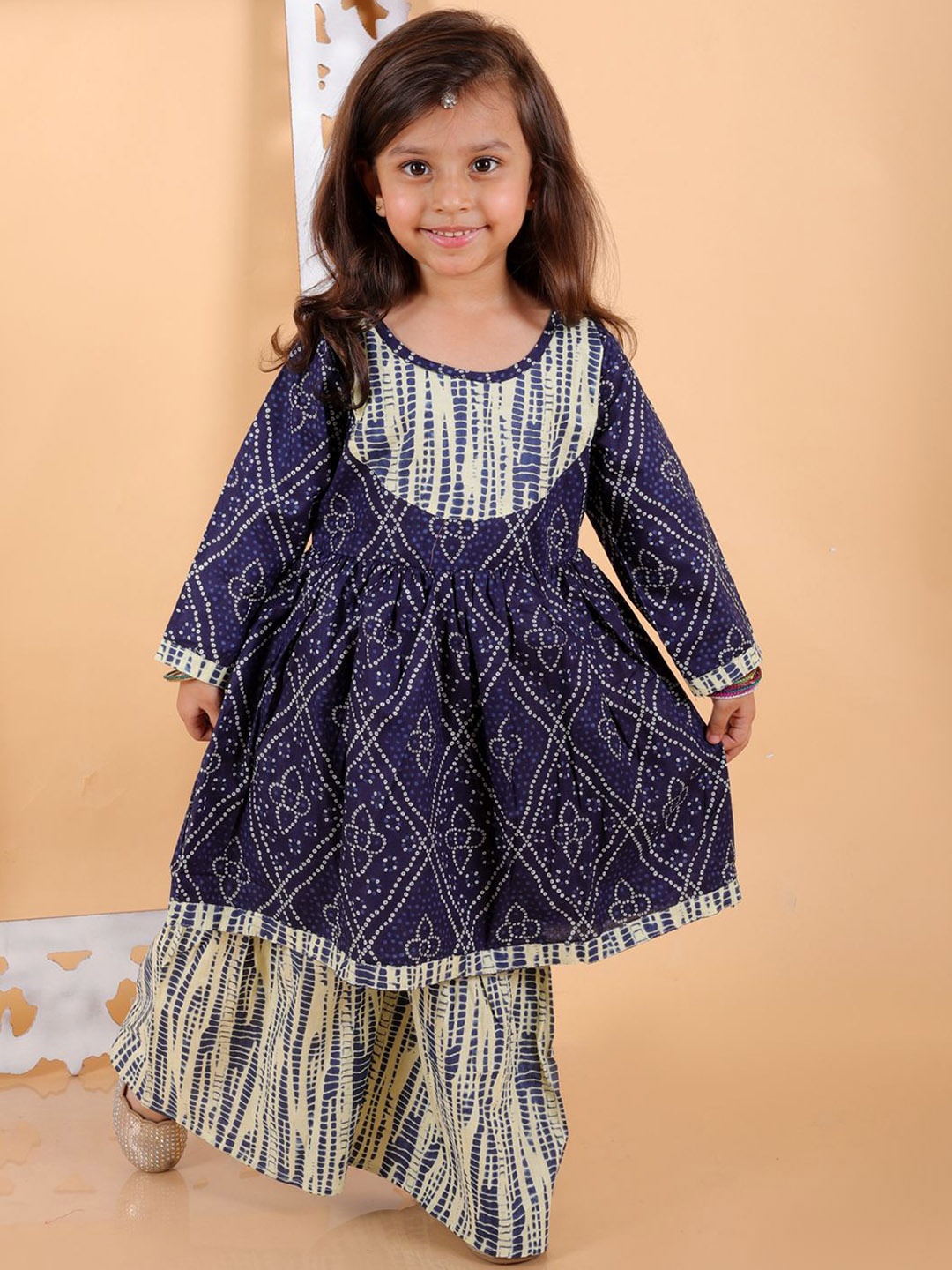 

BAESD Girls Bandhani Printed Empire Pure Cotton Kurti with Sharara, Blue