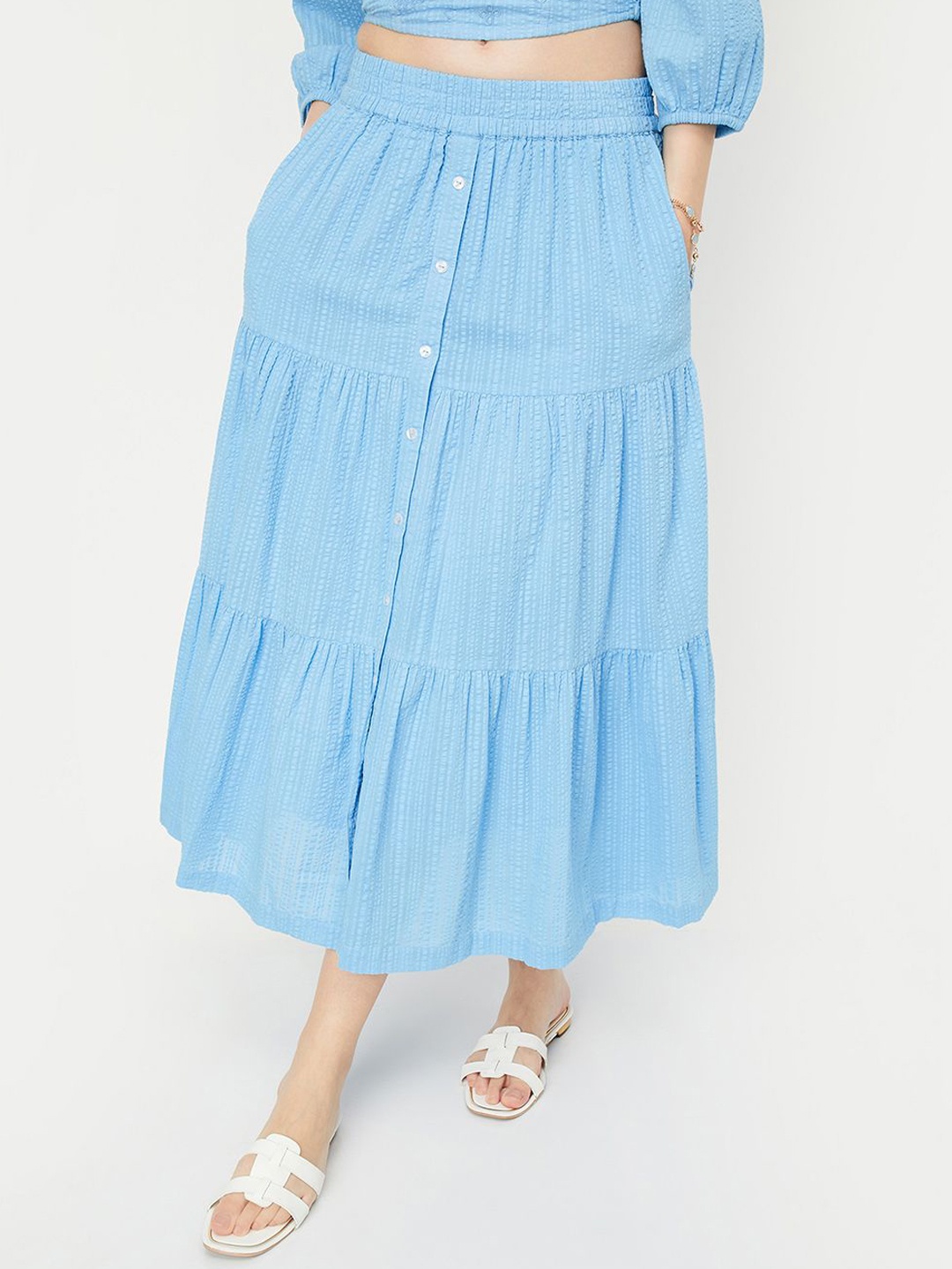 

max Women Tiered Maxi Skirts, Blue