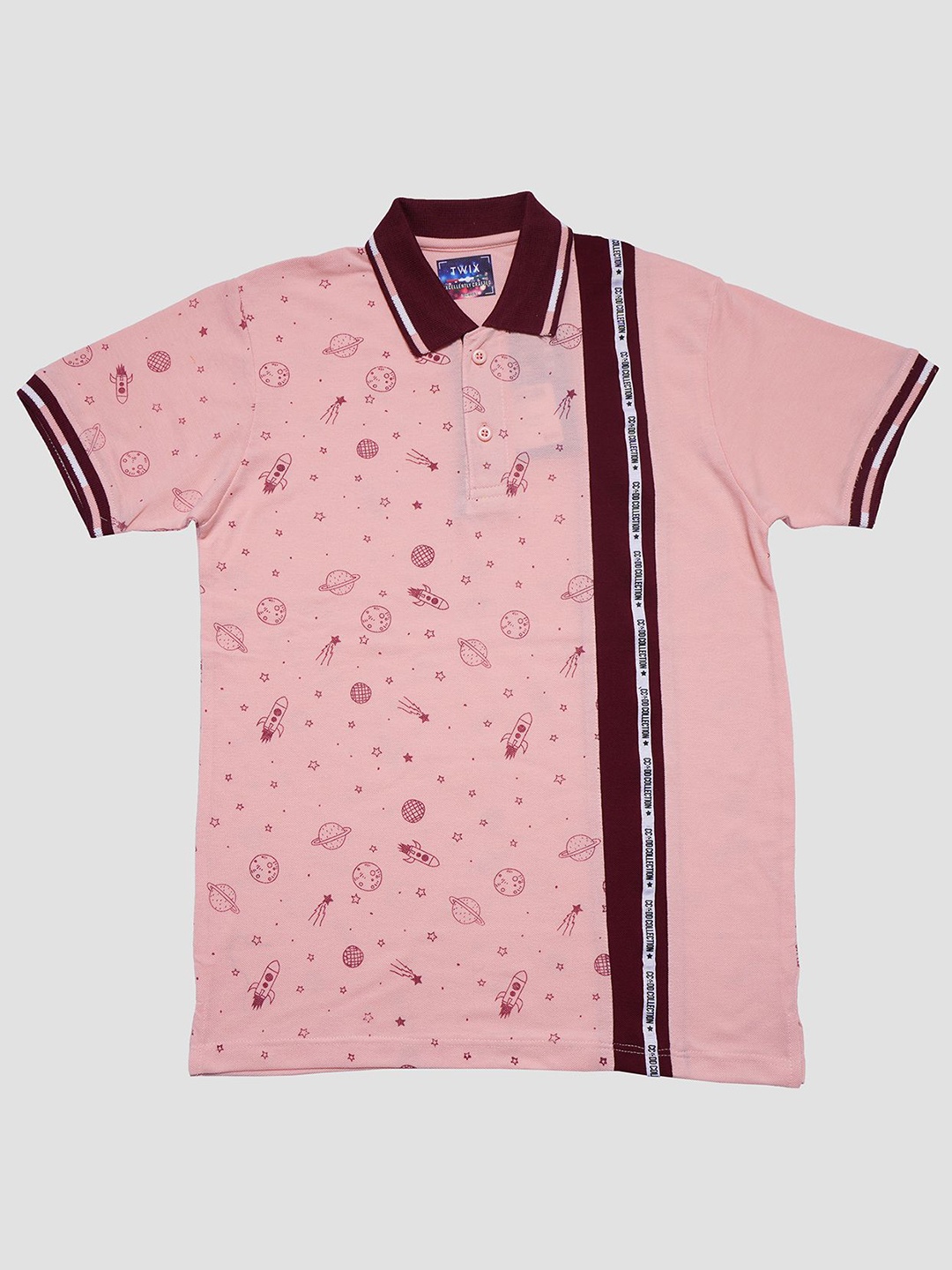 

TWIX Boys Conversational Printed Polo Collar Cotton T-Shirt, Peach