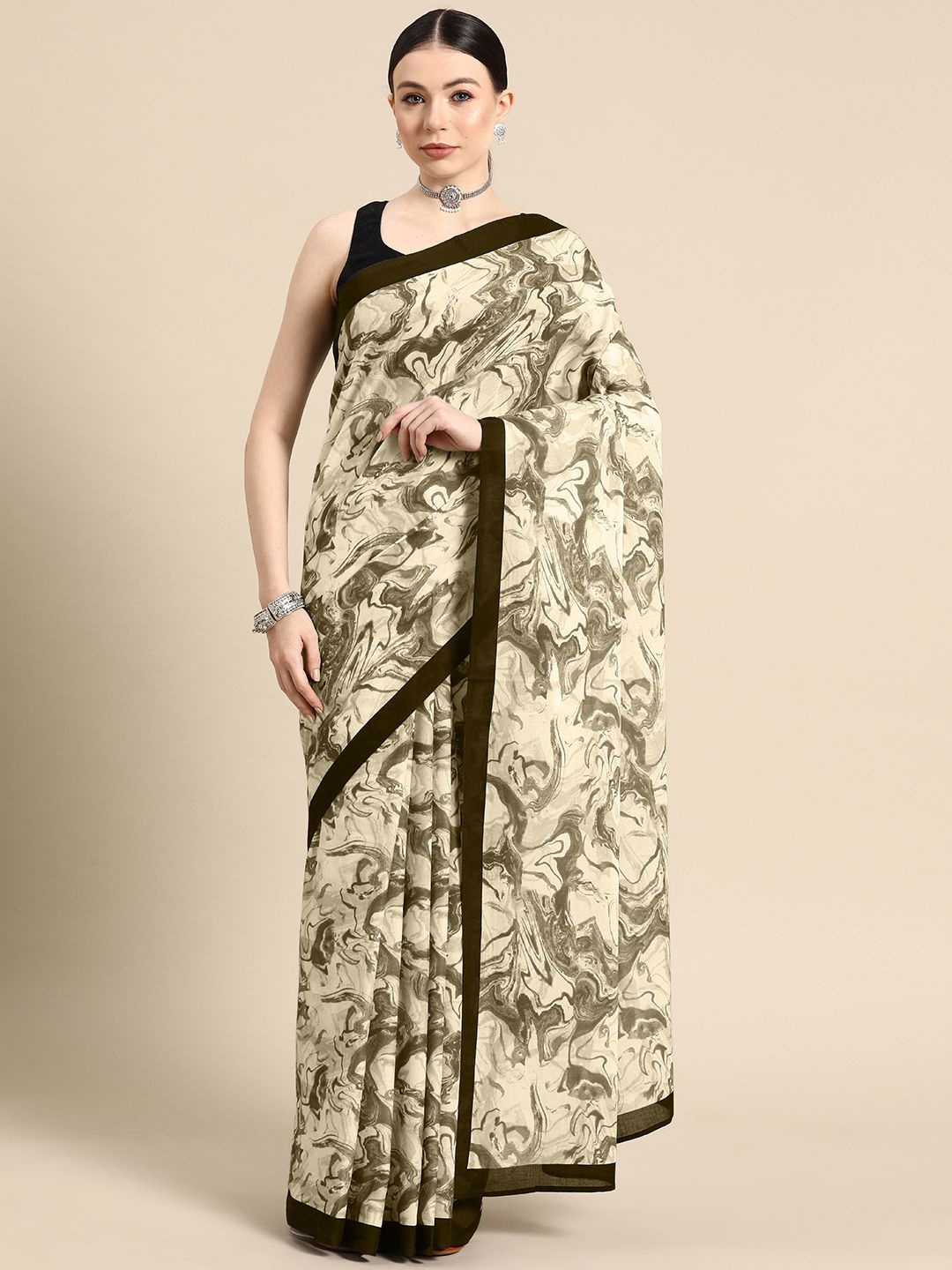 

BUTA BUTI Pure Cotton Saree, Coffee brown