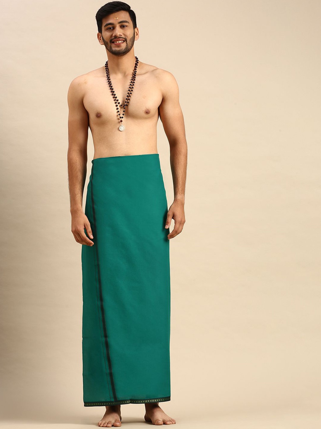

Ramraj Men Bordered Dhoti, Green