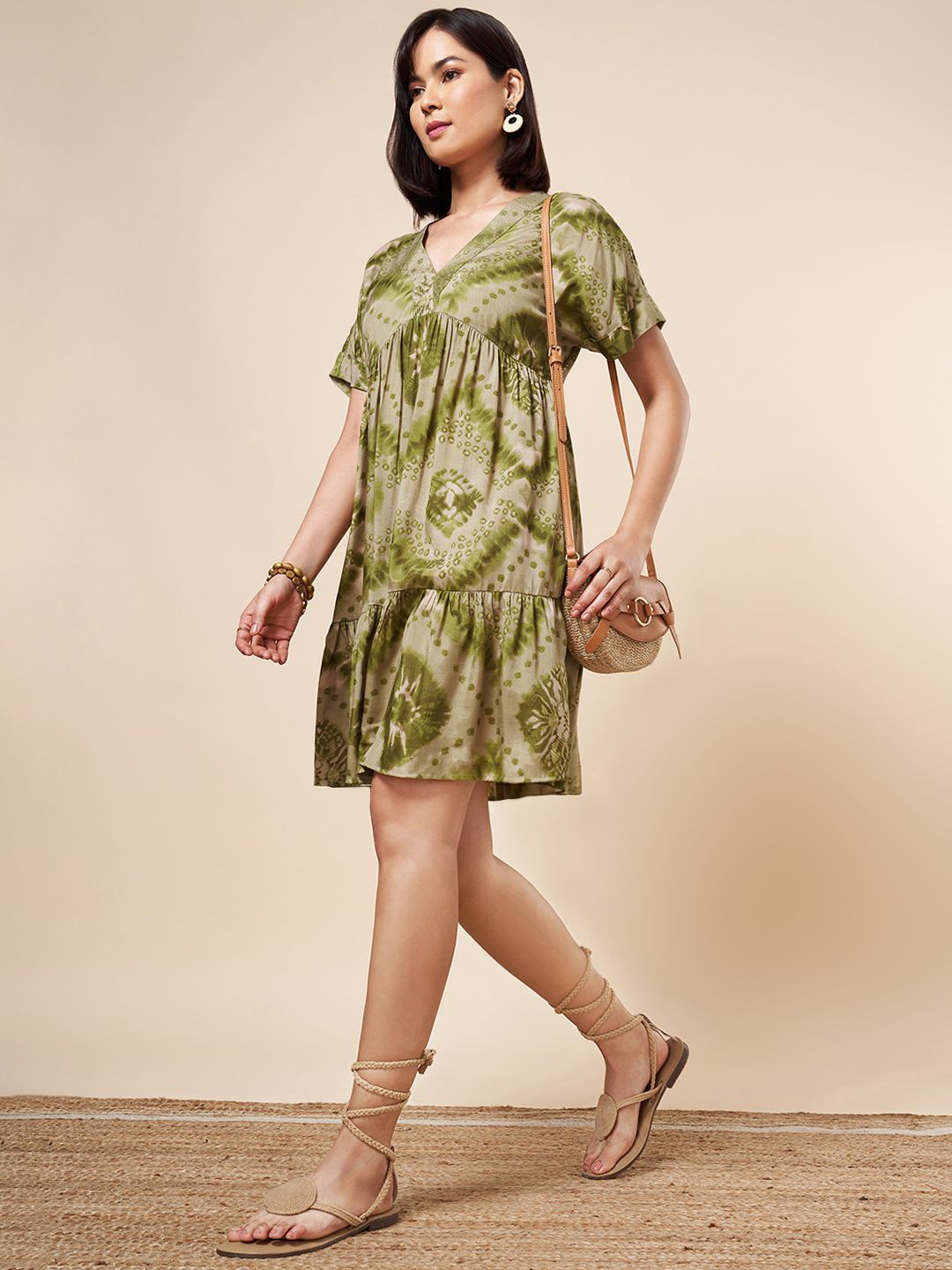 

Marigold Lane Floral Printed A-Line Dress, Green