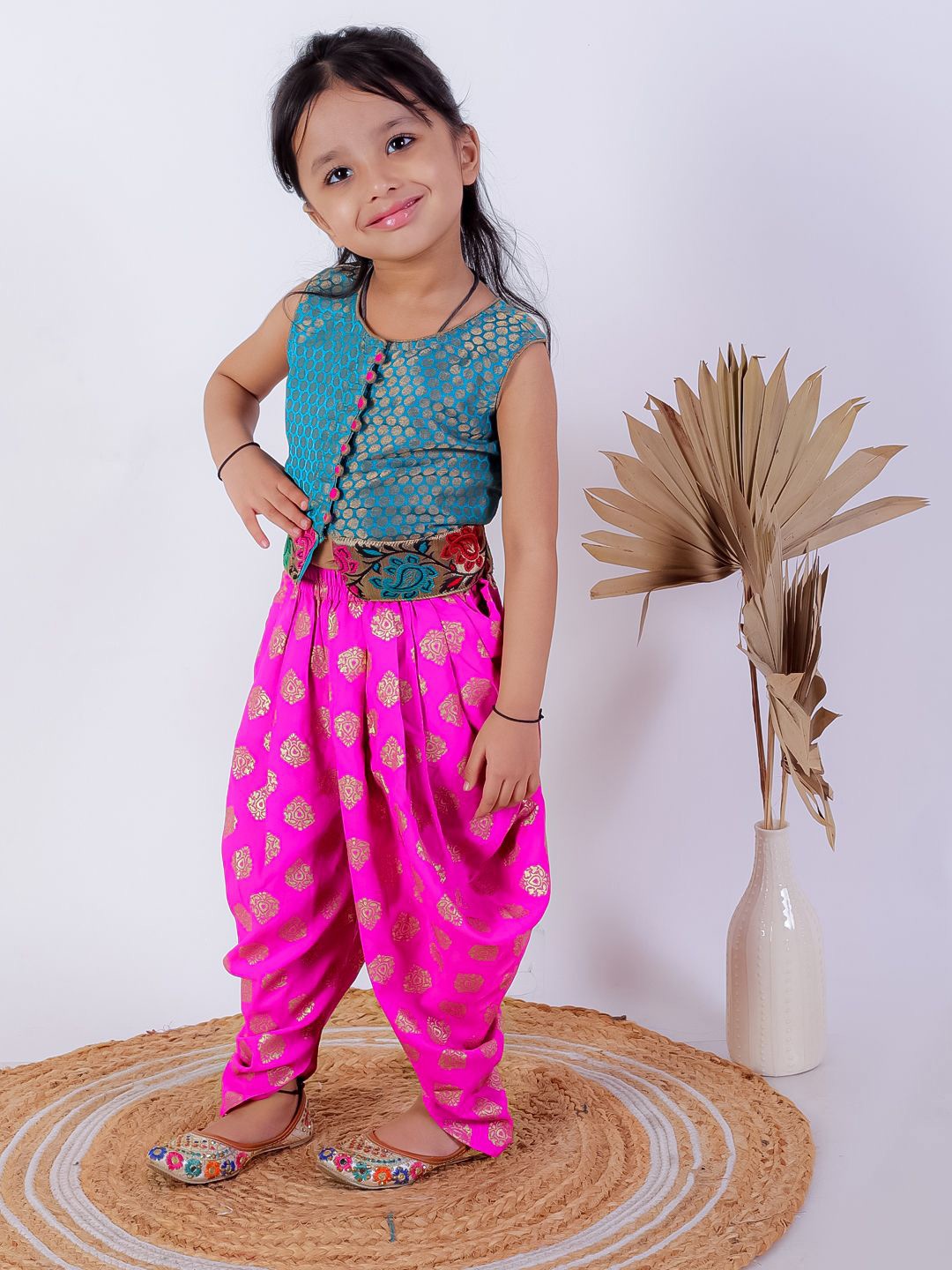 

Twisha Girls Foil Printed Top & Dhoti Pant Set, Turquoise blue