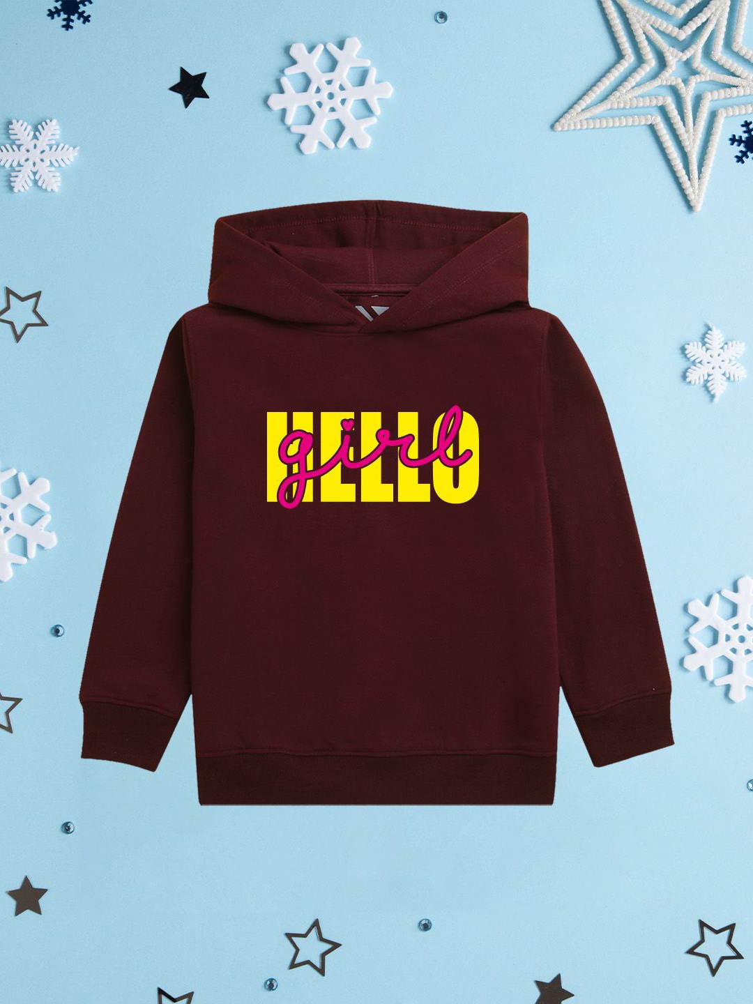 

NUSYL Girls Typography Printed Hooded Sweatshirt, Burgundy