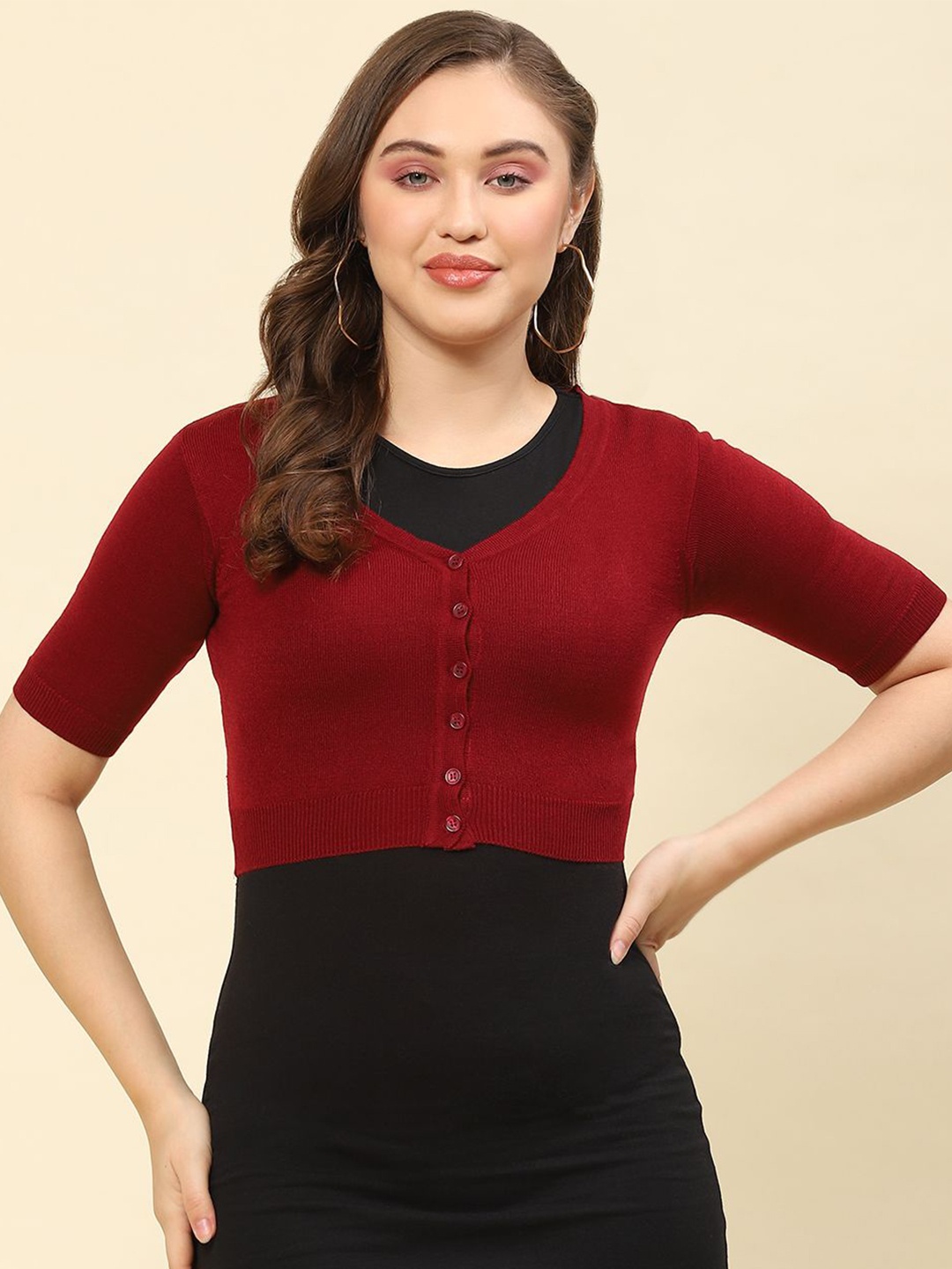 

Monte Carlo Women Woollen Crop Cardigan, Maroon