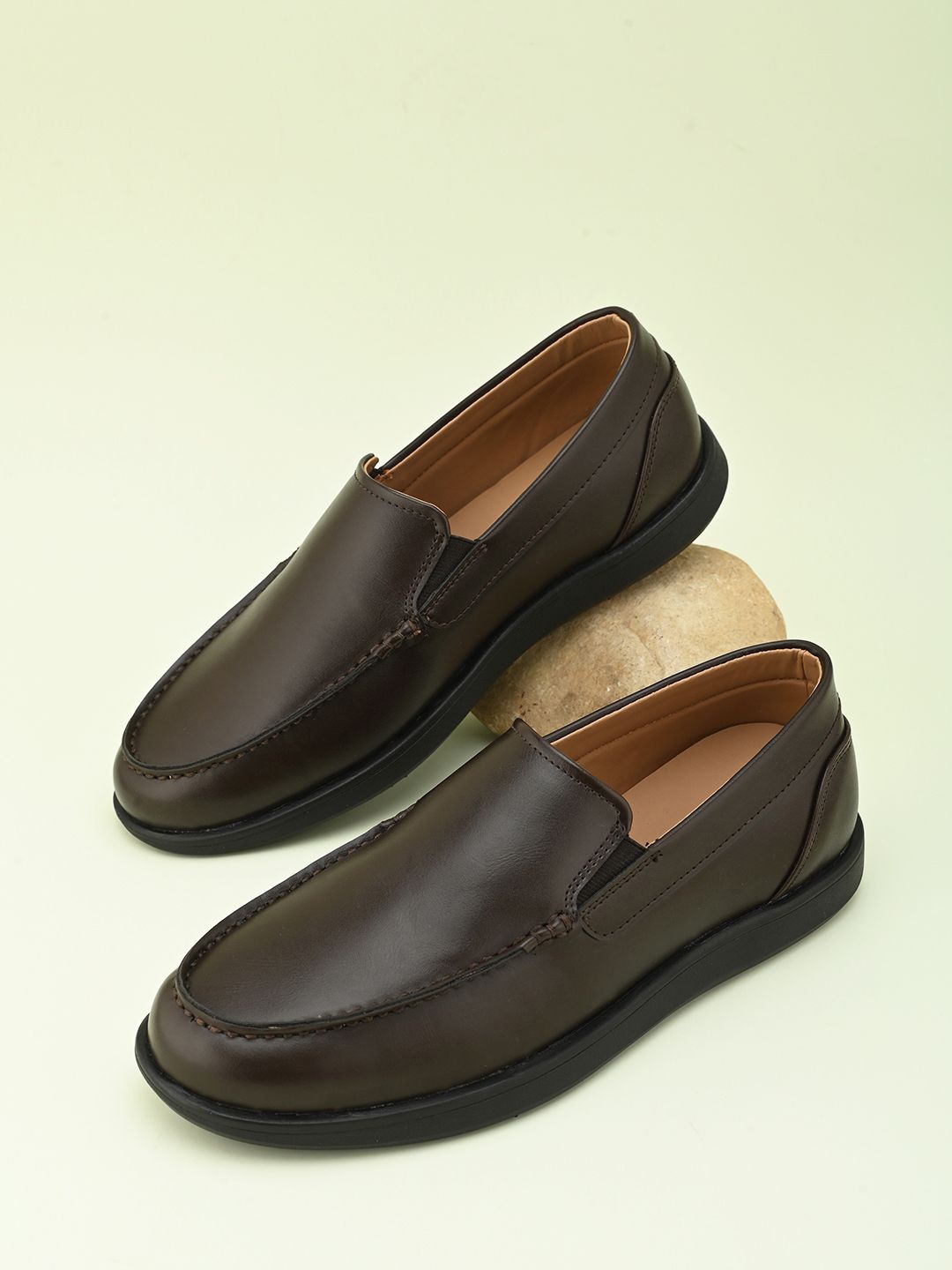 

Anouk Men Leather Formal Slip-Ons, Coffee brown