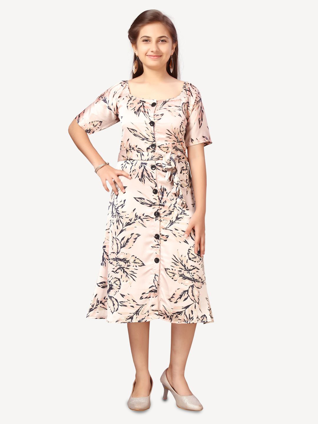 

BAESD Girls Floral Printed Square Neck A-Line Midi Dress, Pink