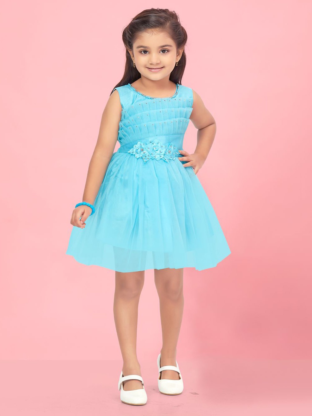 

BAESD Girls Embellished Net Fit & Flare Dress, Turquoise blue