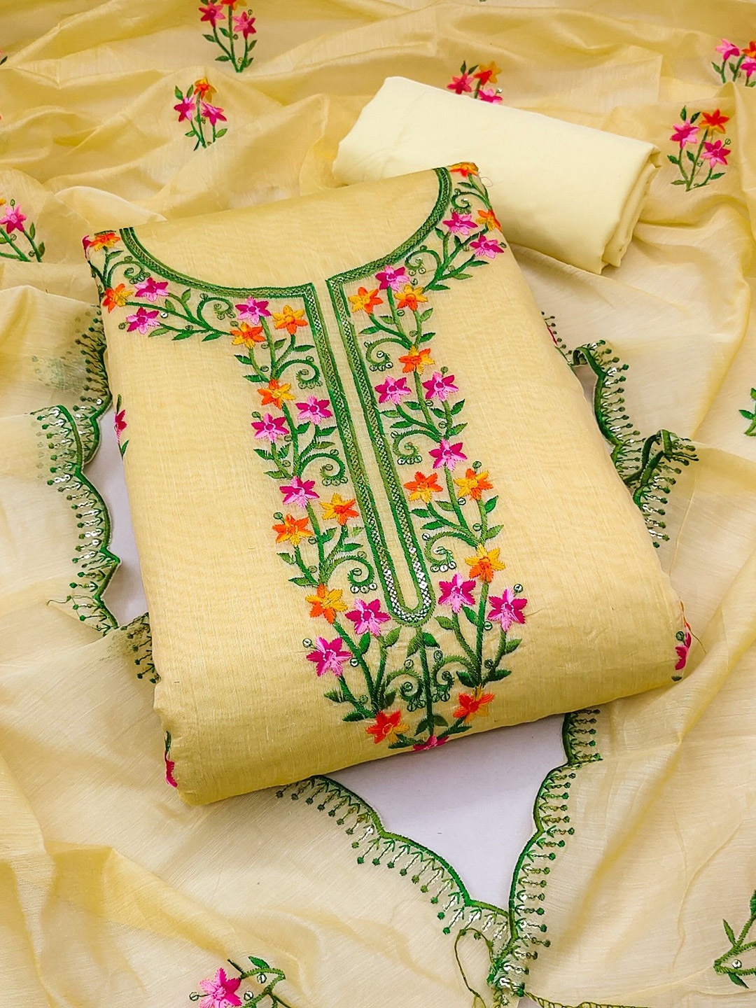 

LeeliPeeri Designer Embroidered Unstitched Dress Material, Yellow