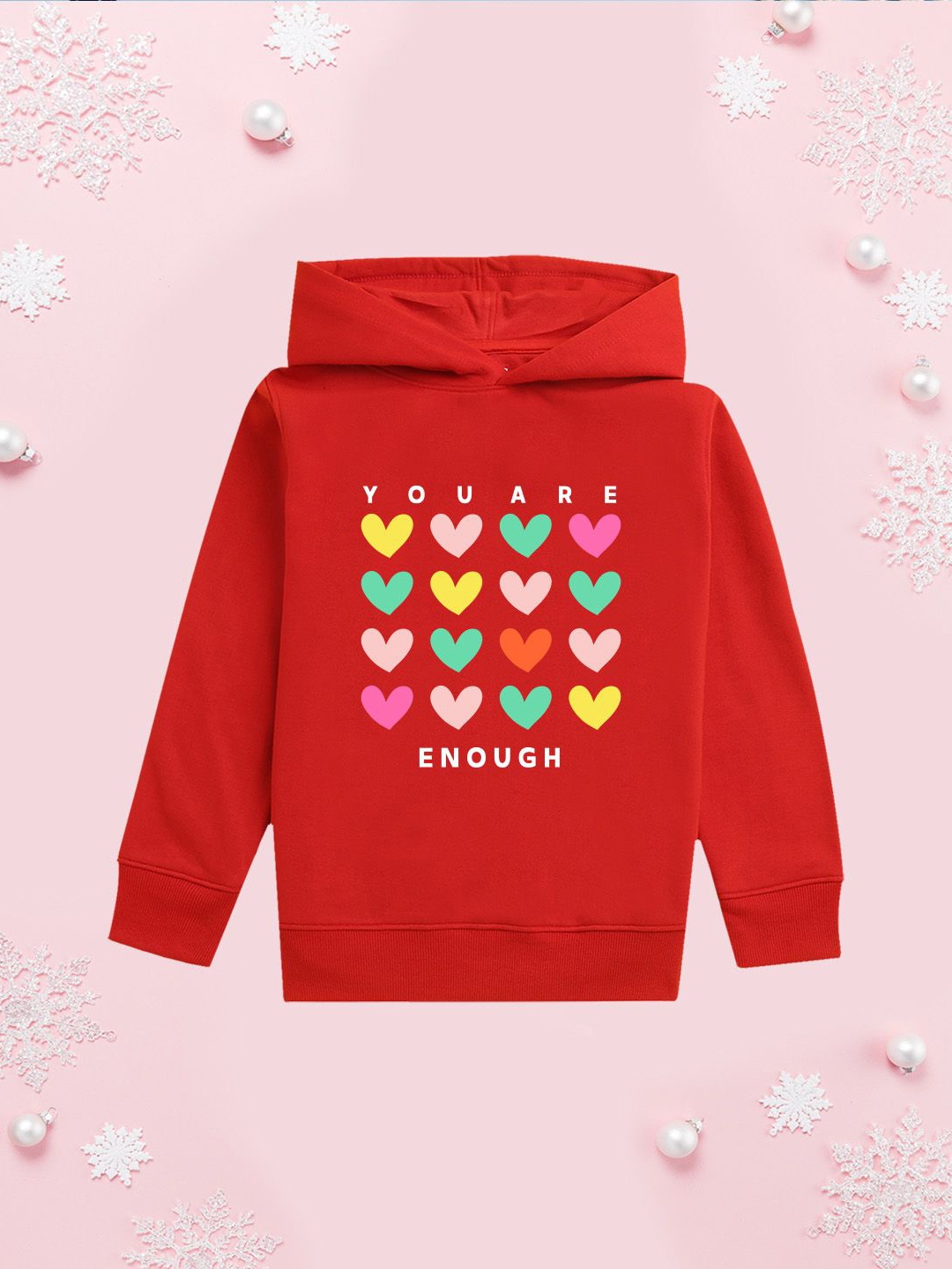 

NUSYL Girls Graphic Printed Hooded Sweatshirt, Red