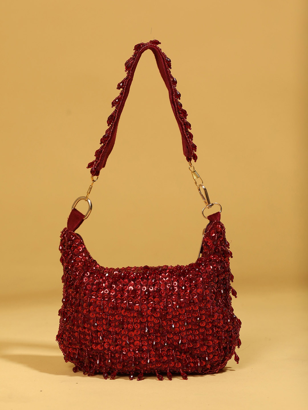 

MODARTA Textured Structured Handheld Bag with Quilted, Red