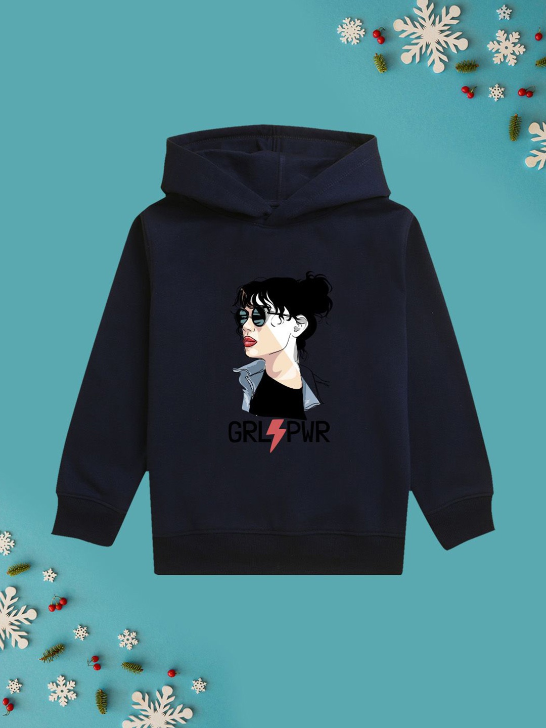 

NUSYL Girls Graphic Printed Hooded Sweatshirt, Navy blue