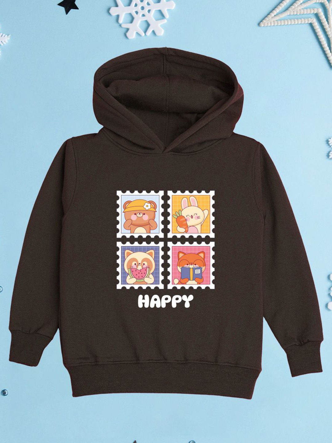

NUSYL Girls Graphic Printed Hooded Sweatshirt, Brown