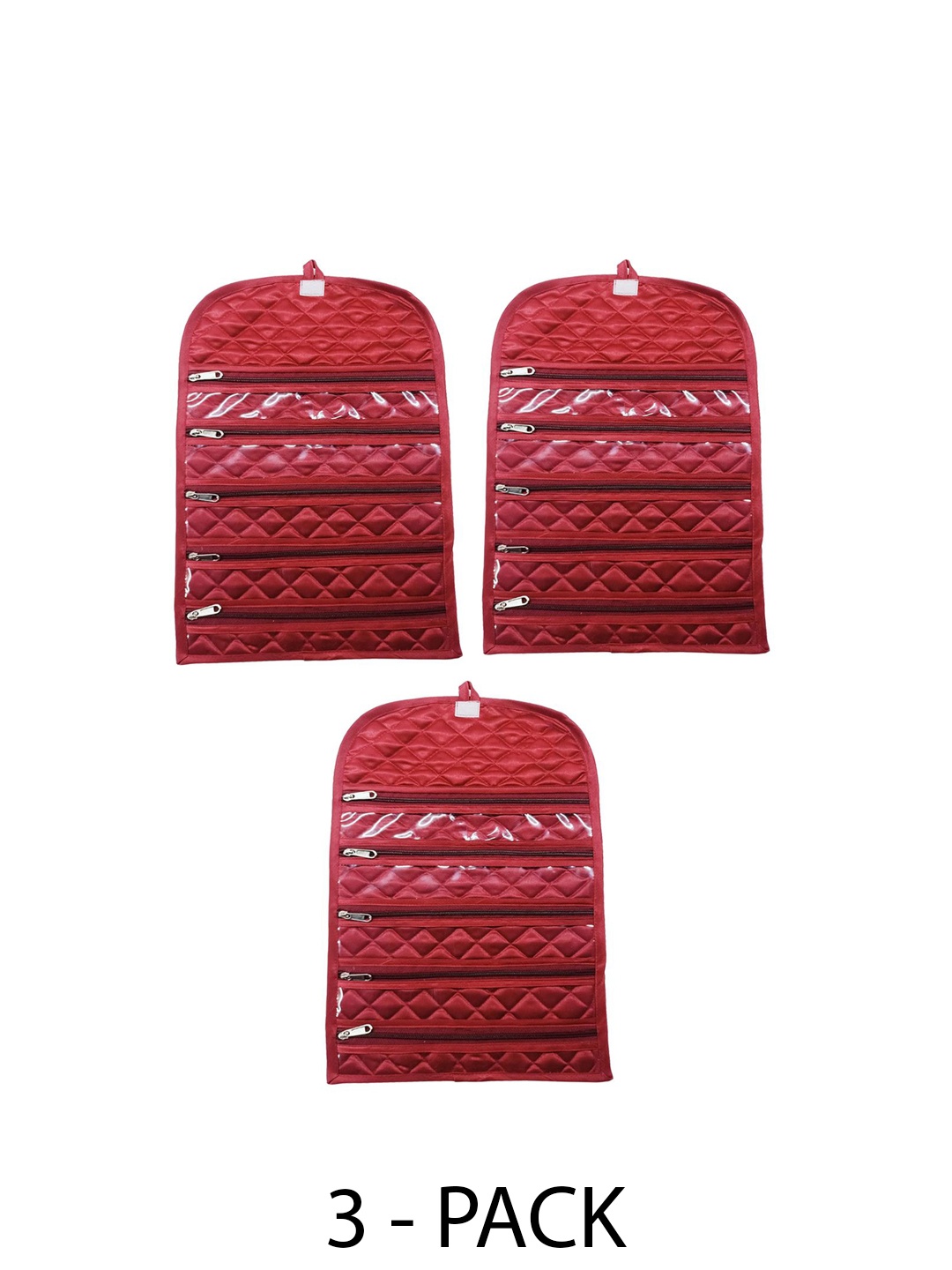 

atorakushon Set Of 3 Textured Foldable Vanity Bag Travel Accessory, Maroon