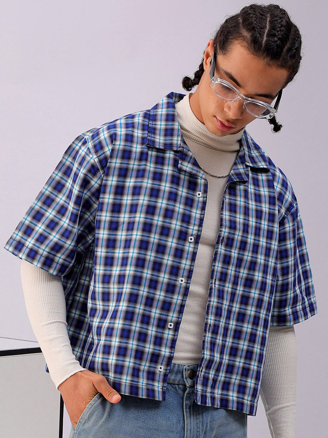 

The Indian Garage Co Men Boxy Opaque Checked Casual Shirt, Navy blue