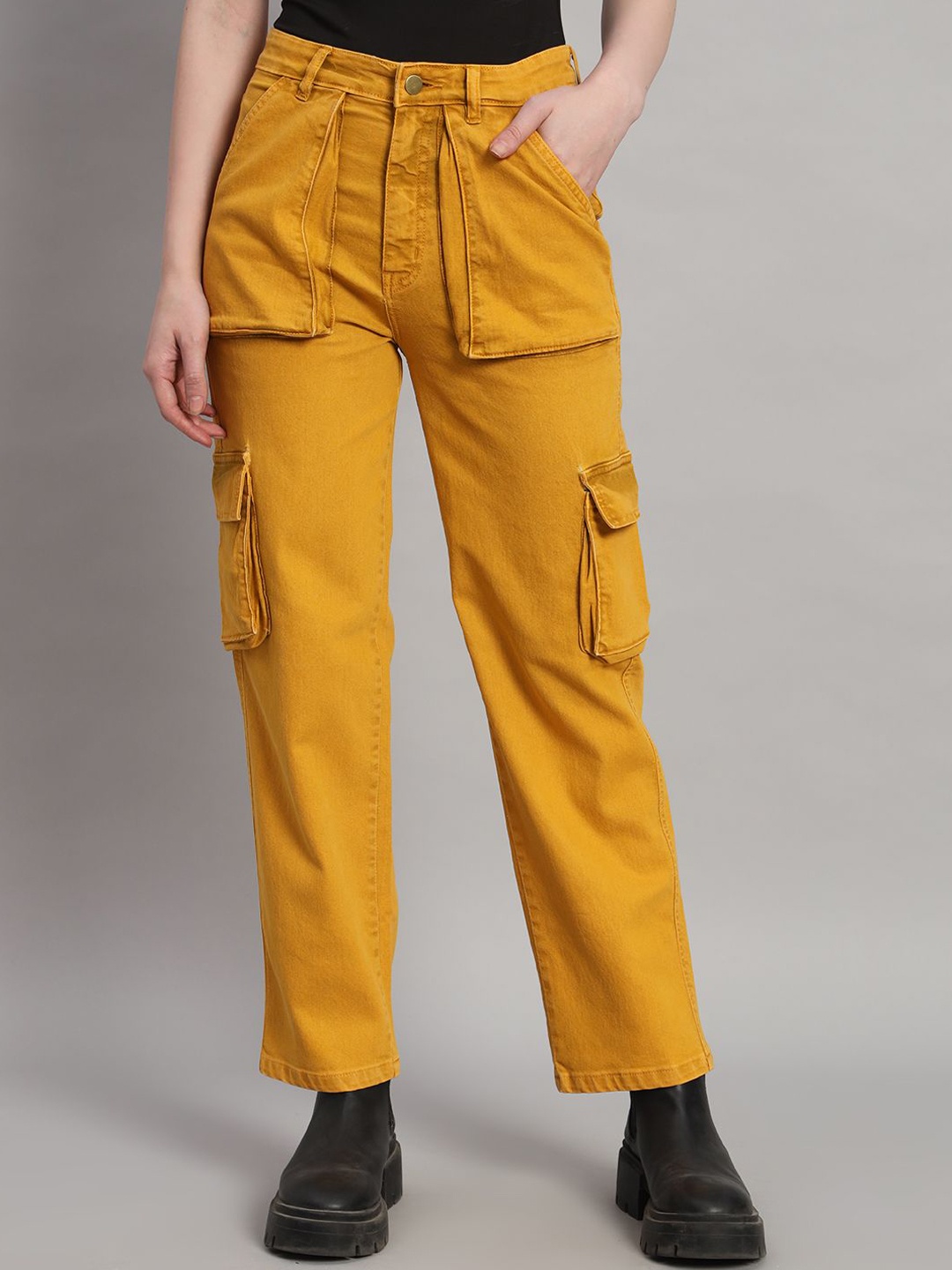 

GUTI Women Loose Fit High-Rise Cargos, Mustard