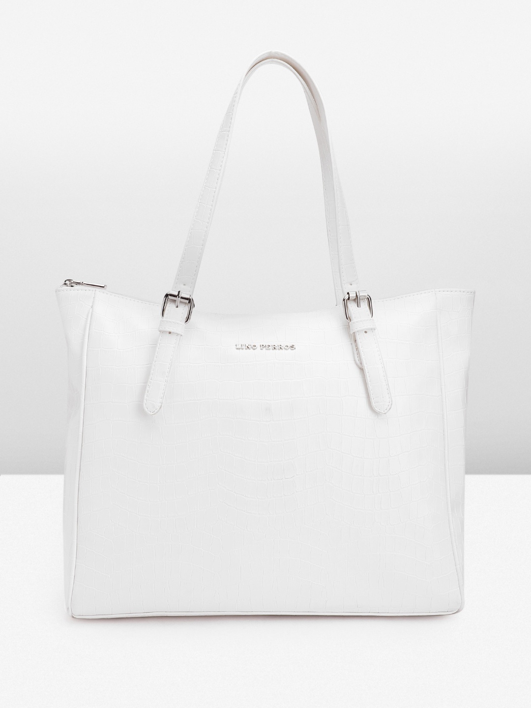 

Lino Perros Croc Textured Structured Laptop Shoulder Bag, White
