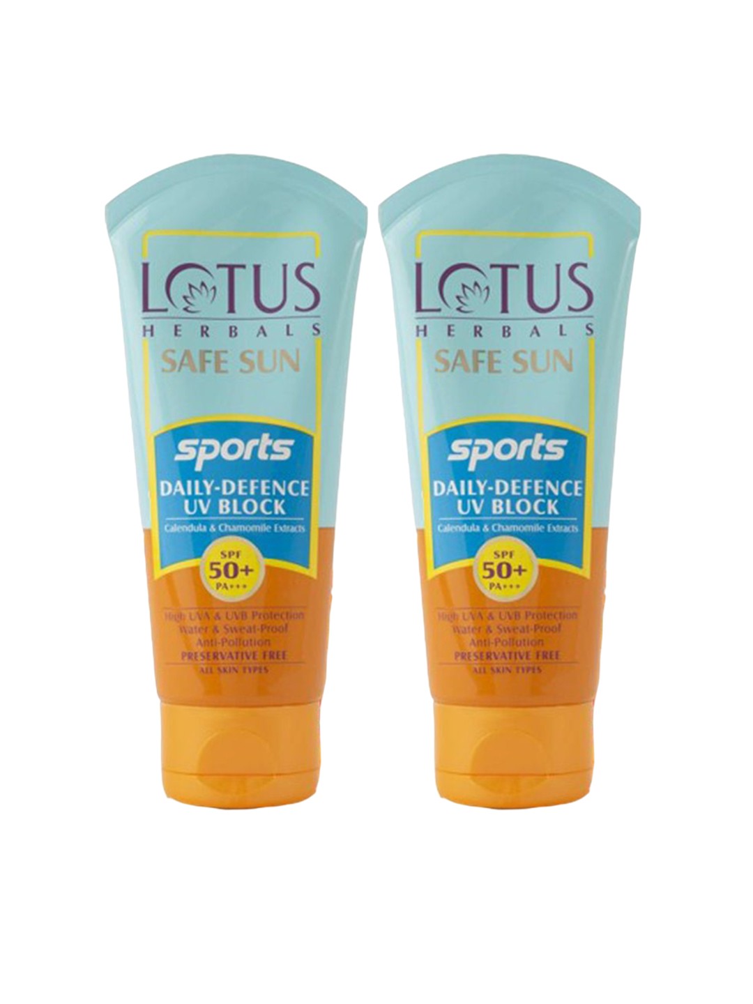 

Lotus Herbals Safe Sun Set Of 2 Sports Daily Defence UV Block SPF 50 Sunscreen - 80g Each, Blue