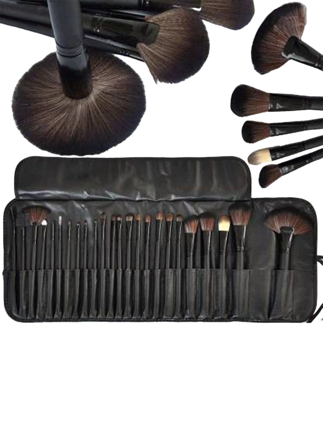 

Yoana Set Of 24 Beauty Professional Wood Make Up Brushes Sets With Leather Storage Pouch, Black