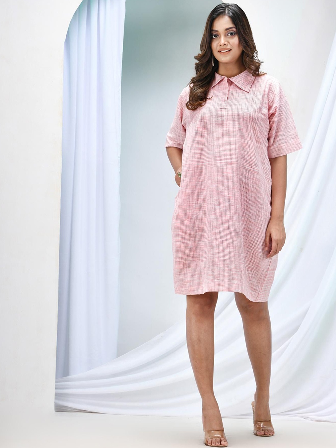 

Angoshobha Cotton Shirt Dress, Pink