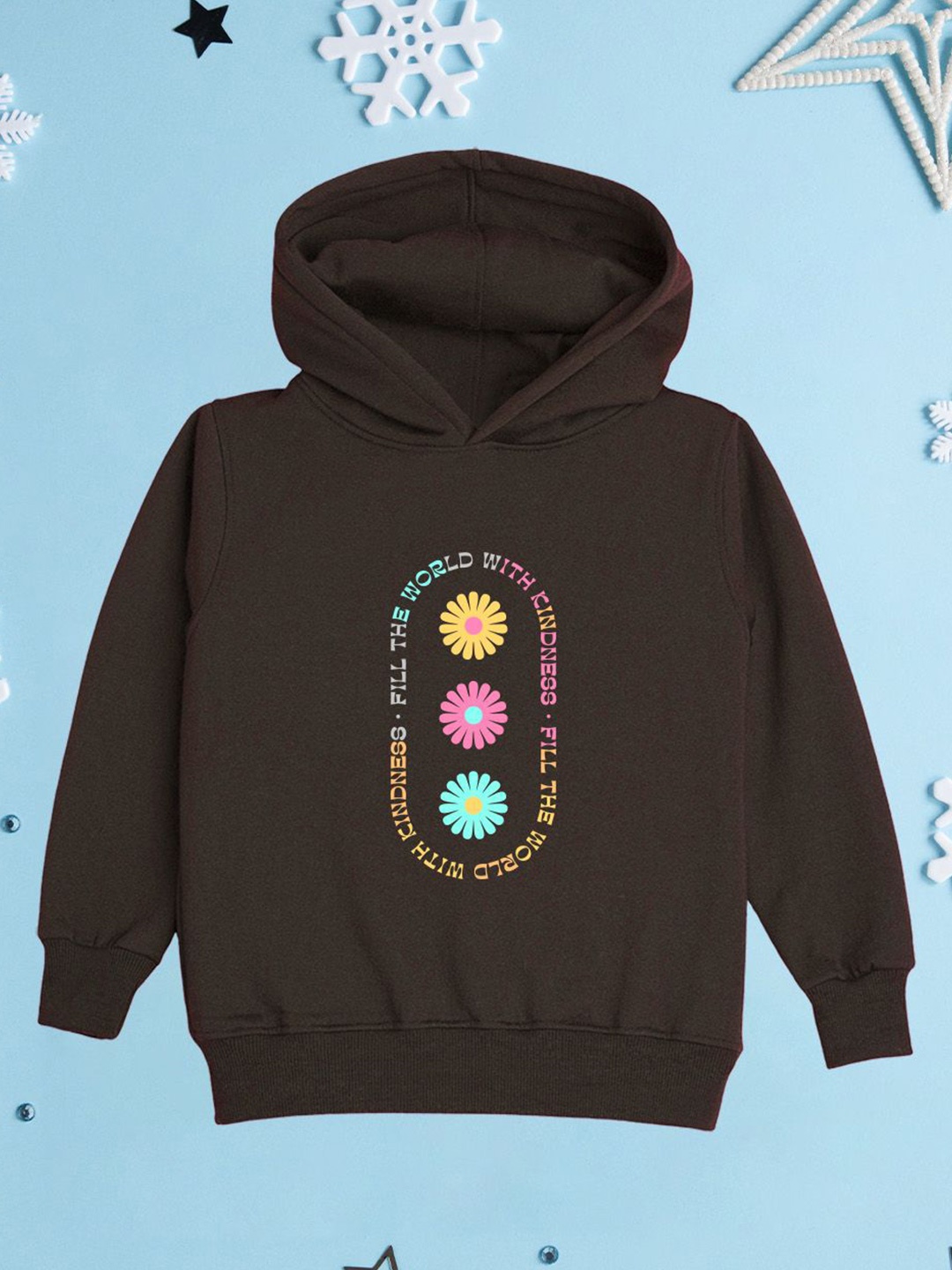 

NUSYL Girls Hooded Floral Printed Sweatshirt, Brown