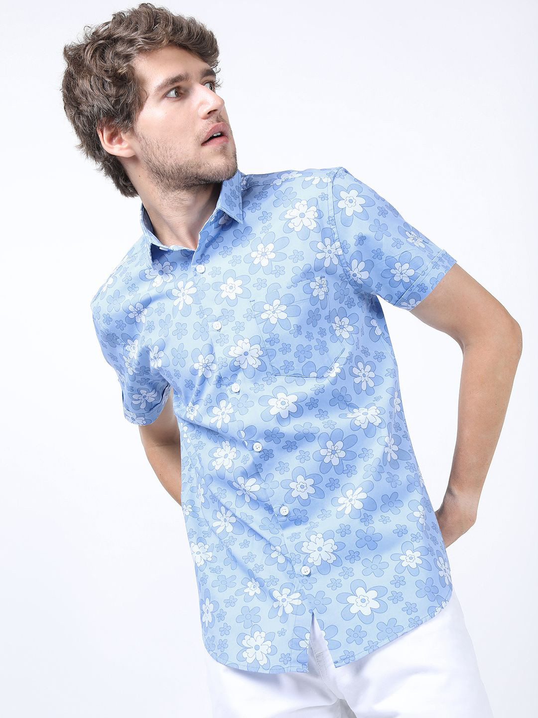 

HIGHLANDER Men Slim Fit Floral Opaque Printed Casual Shirt, Blue