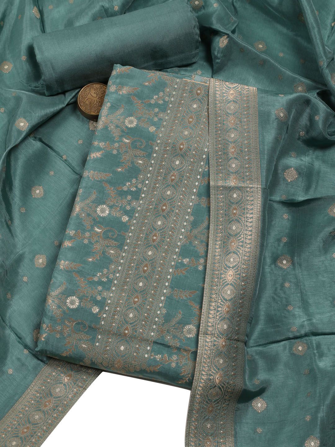 

Meena Bazaar Art Silk Unstitched Dress Material, Teal