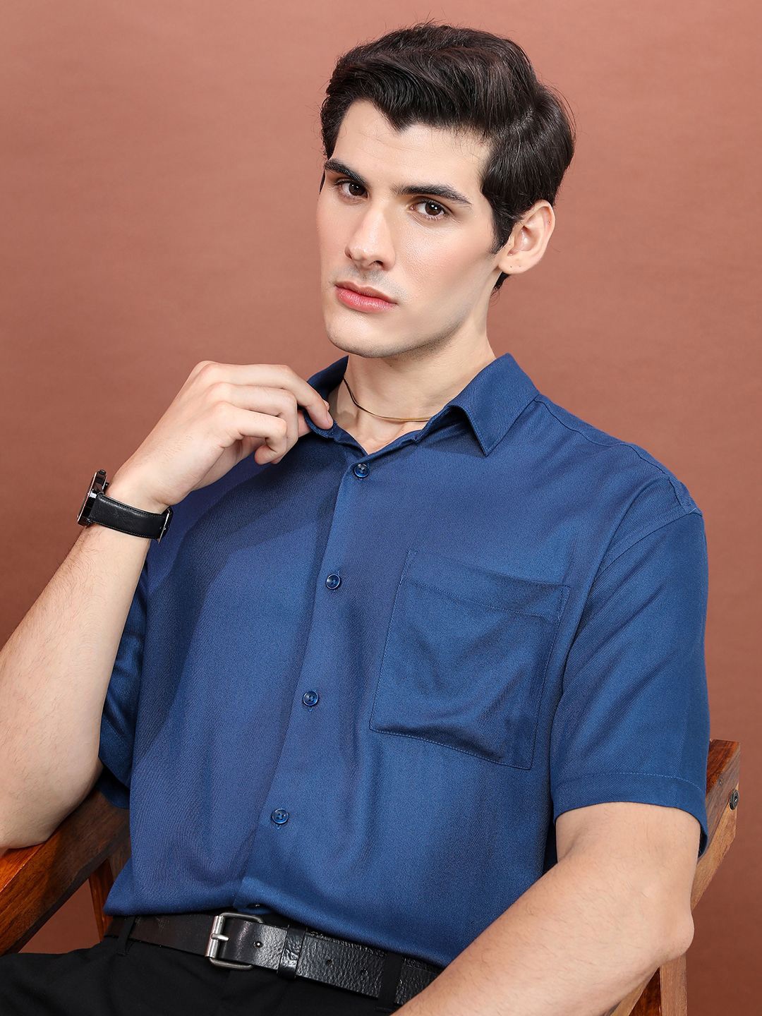 

HIGHLANDER Men Slim Fit Opaque Casual Shirt, Blue