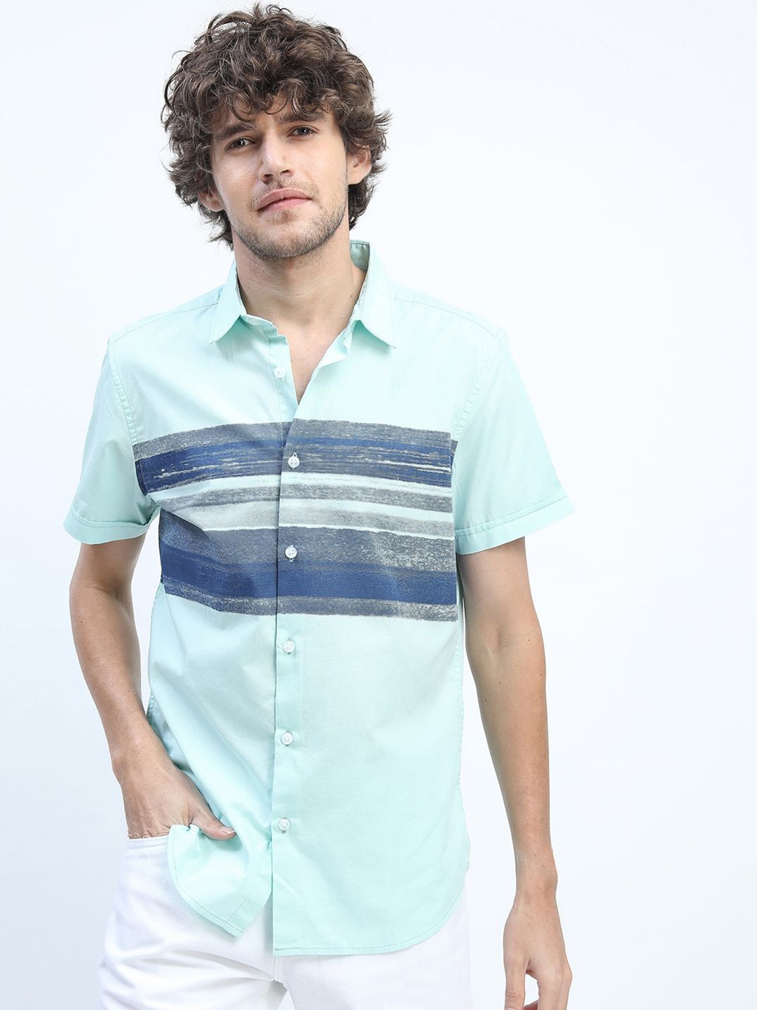 

HIGHLANDER Men Slim Fit Horizontal Stripes Opaque Striped Casual Shirt, Blue