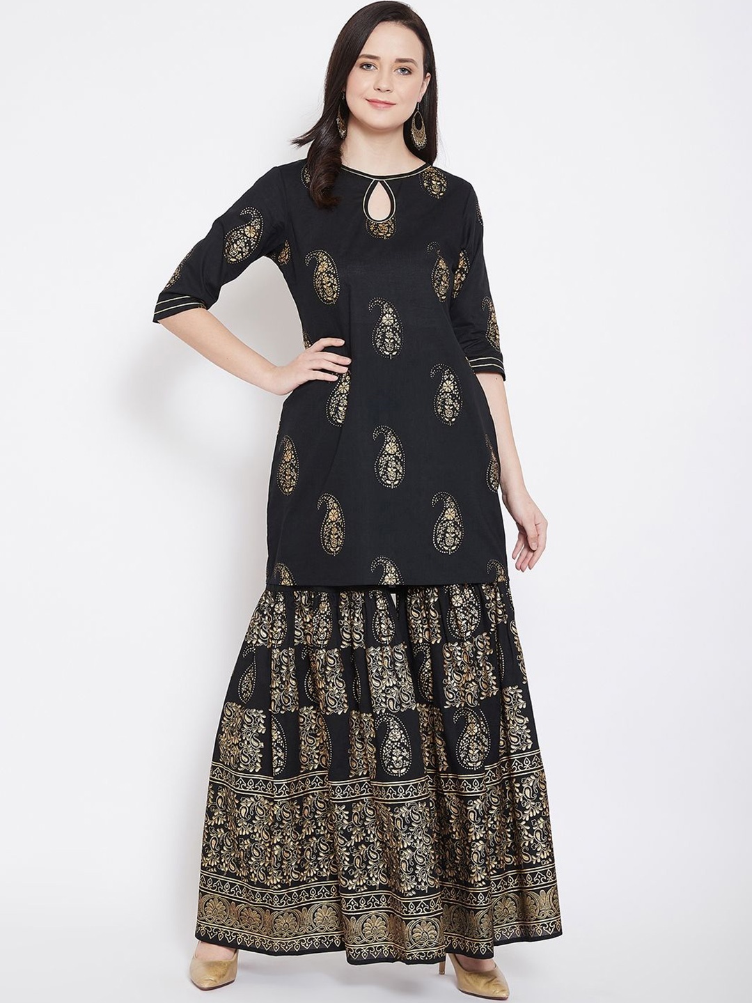 

Castle Lifestyle Printed Cotton Ethnic Kurta, Black