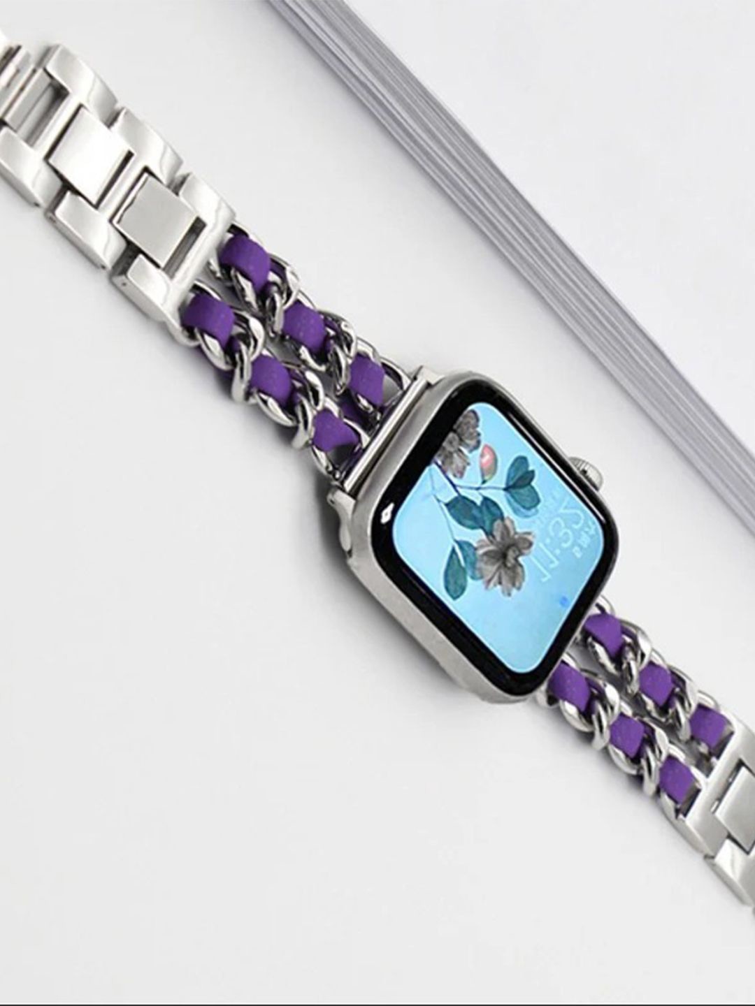 

PEEPERLY Luxury Correa Embellished Compatible Smart Watch Strap, Silver