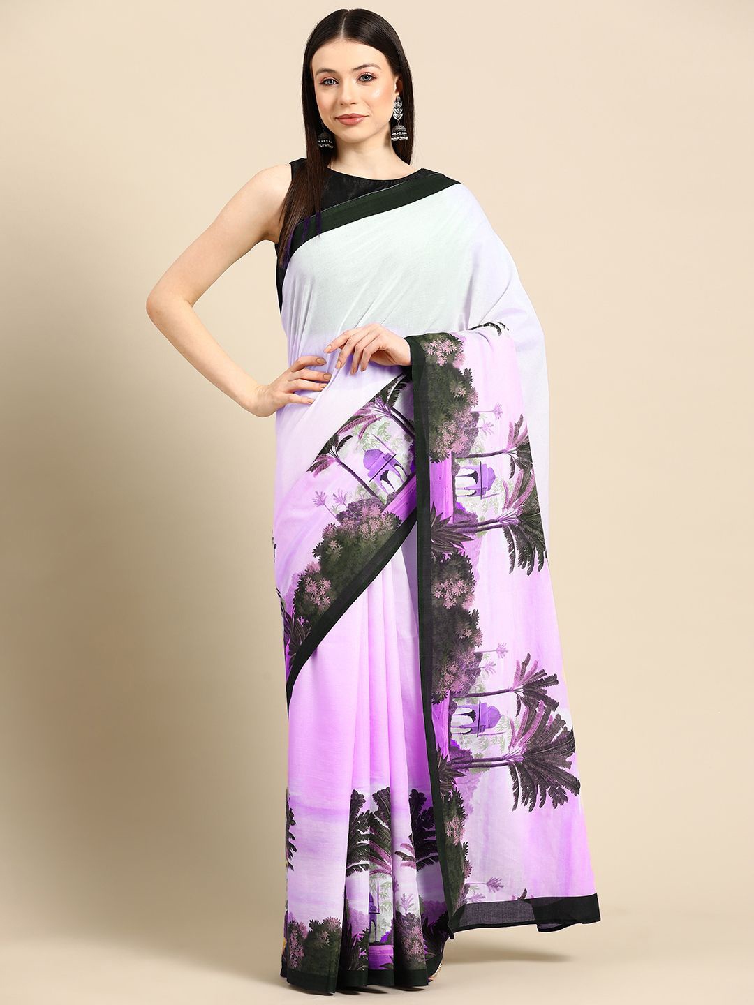 

BUTA BUTI Ethnic Motifs Pure Cotton Saree, Purple