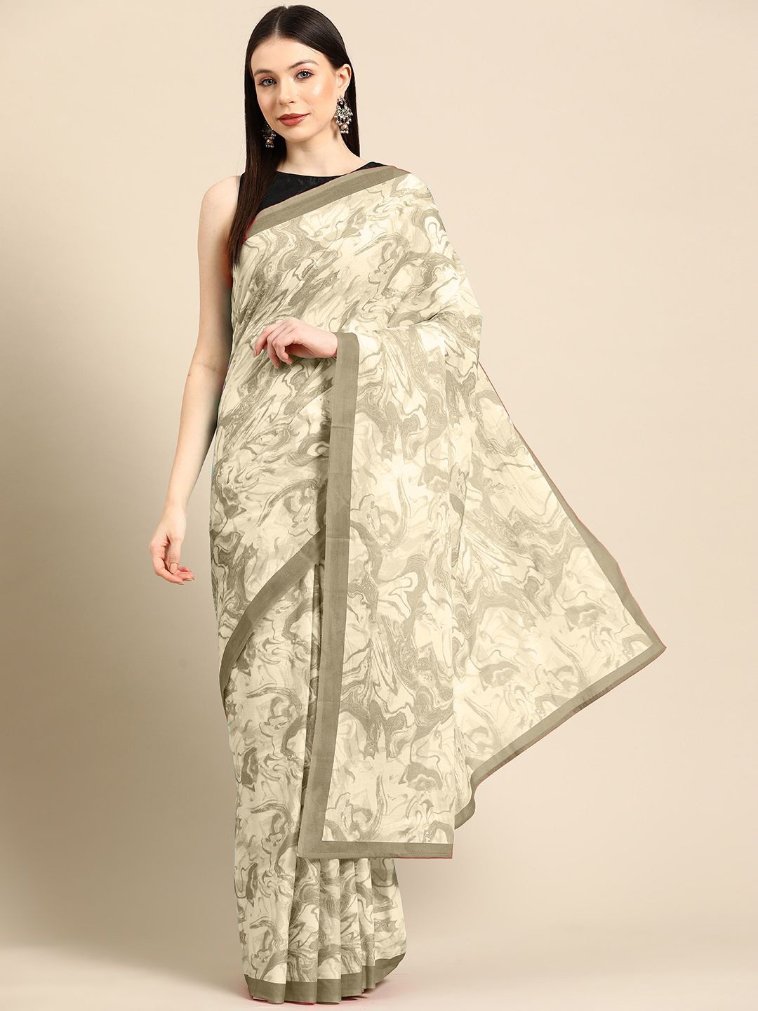 

BUTA BUTI Pure Cotton Saree, Coffee brown