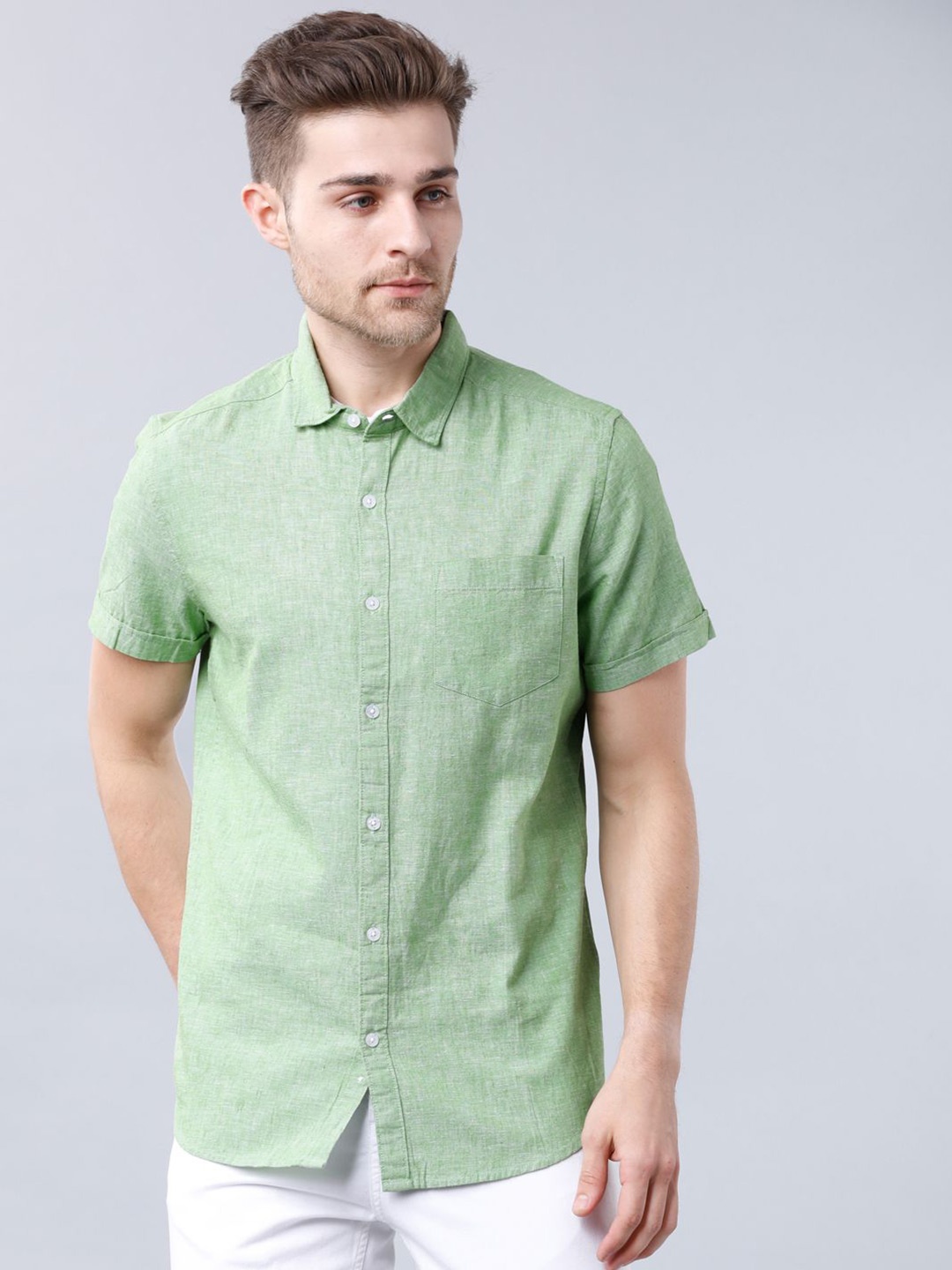 

HIGHLANDER Men Slim Fit Opaque Casual Shirt, Green