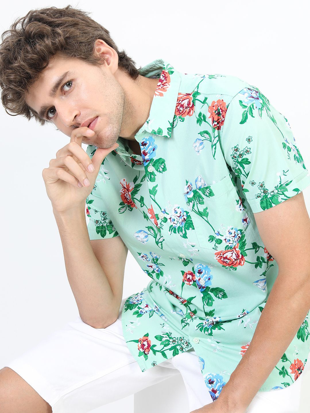 

HIGHLANDER Men Slim Fit Floral Opaque Printed Casual Shirt, Green