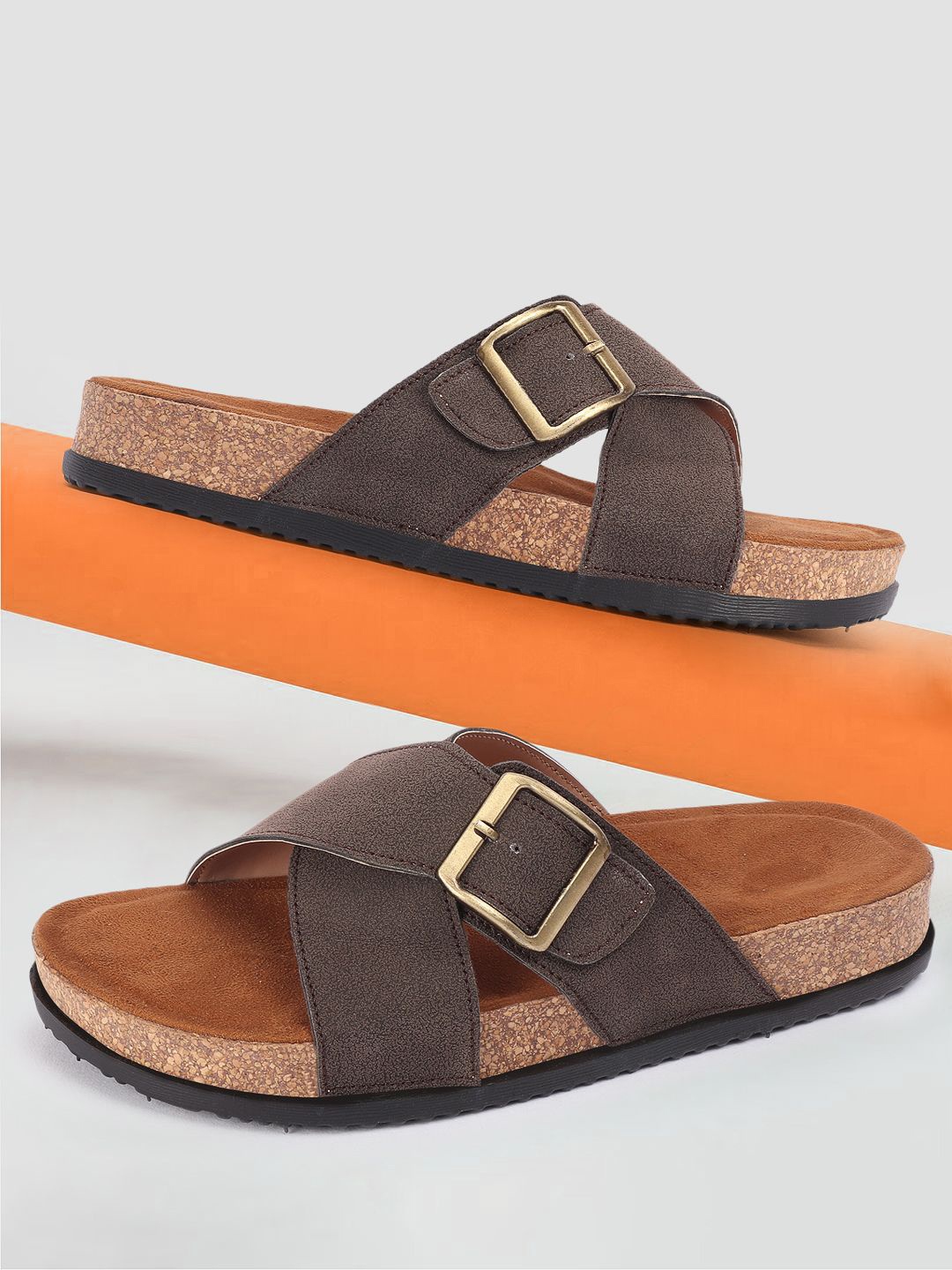 

JUMPLITE Women's Rexene Cross Strap Casual Sandals, Brown
