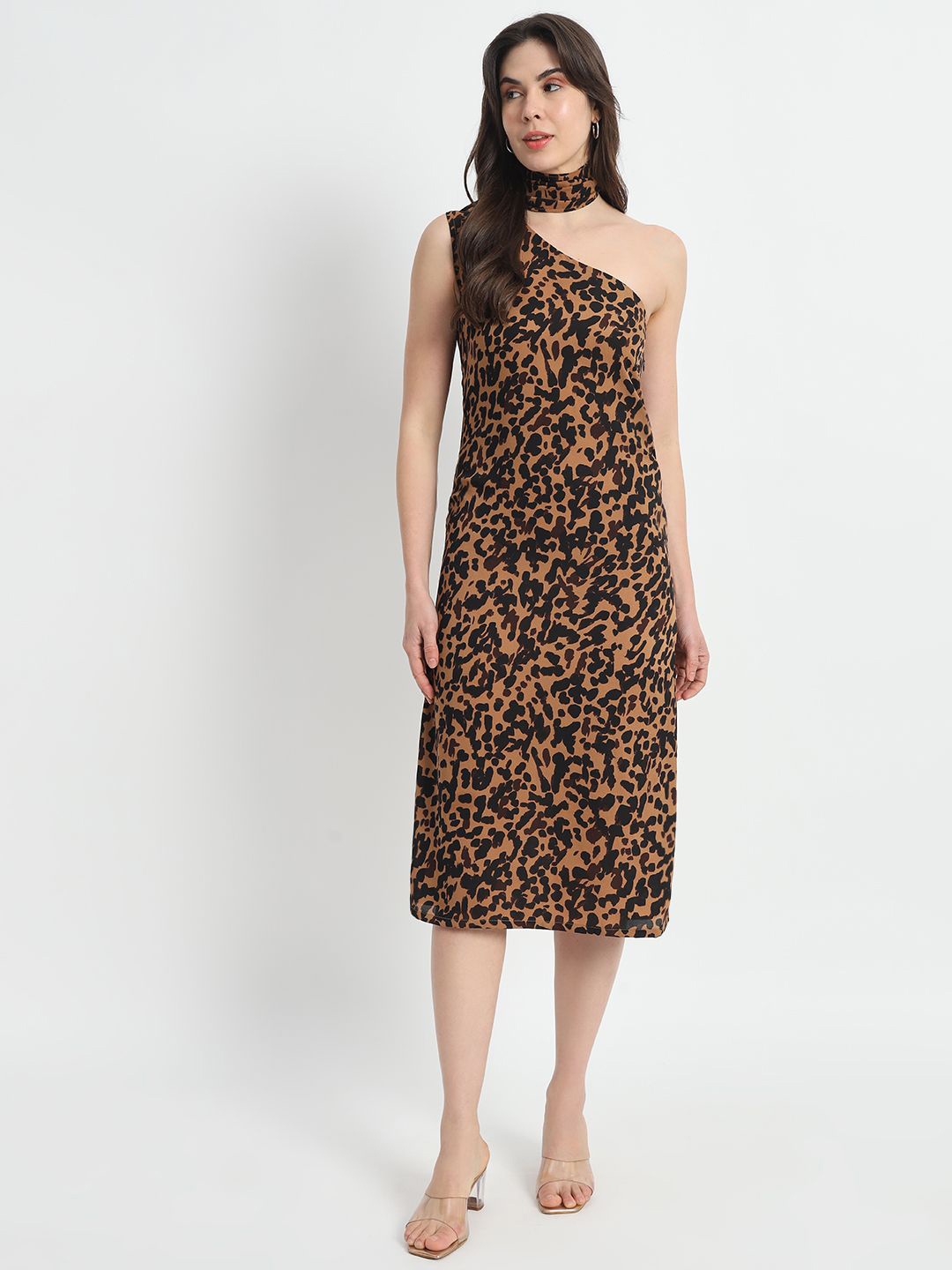 

DEPANO Animal Crepe Sheath Midi Dress, Pink