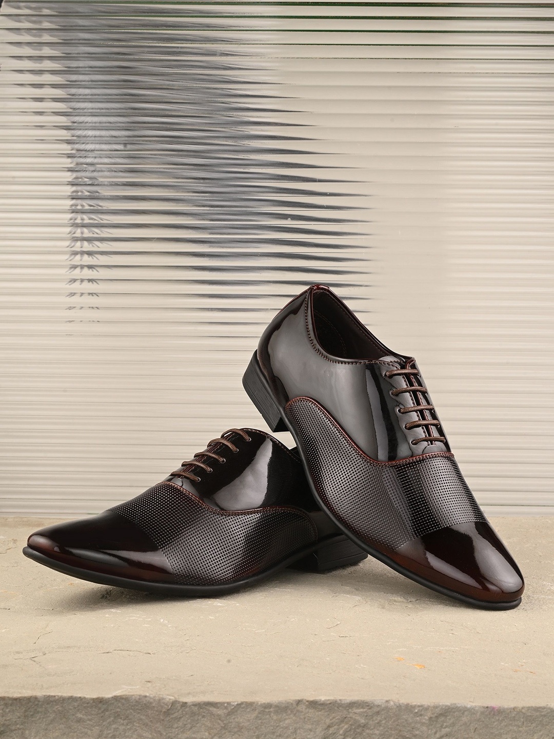 

House of Pataudi Men Textured Formal Derbys, Burgundy